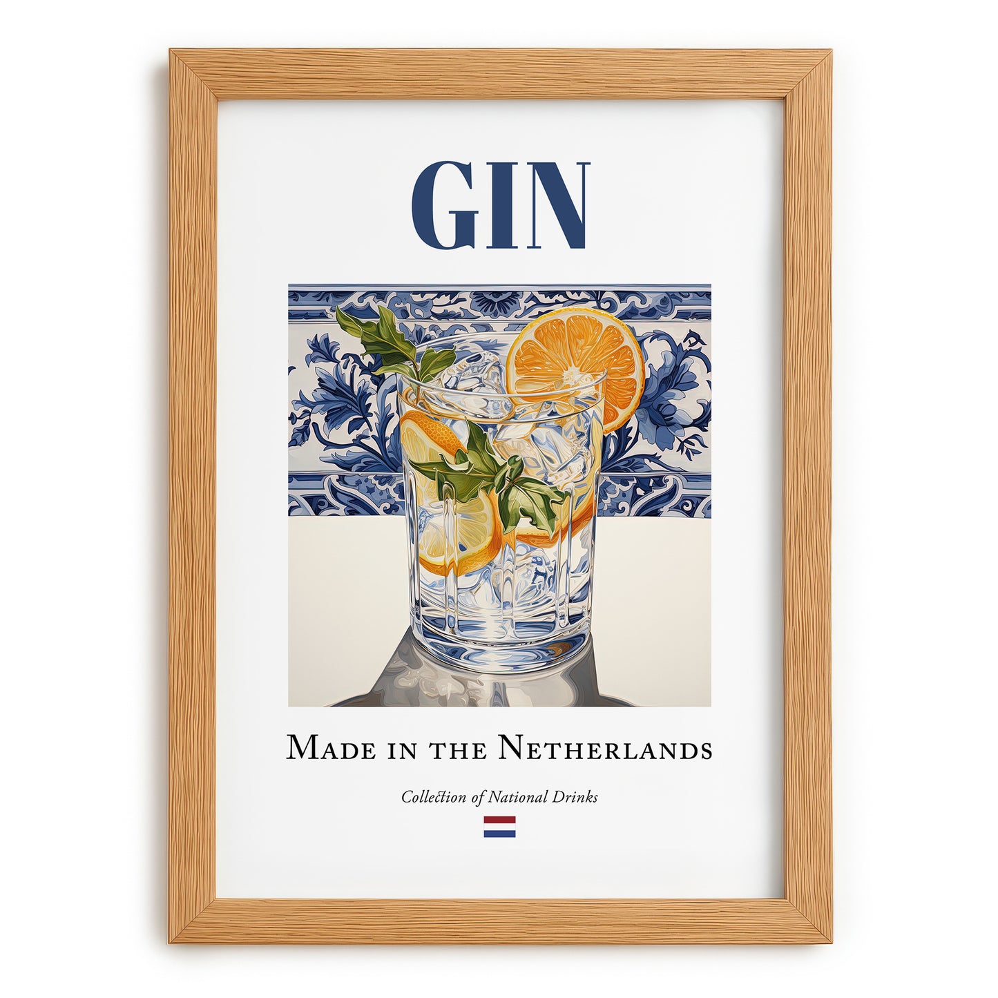 Gin – Dutch Spirit Drink, Hotel Lobby Wall Art, set in oak frame