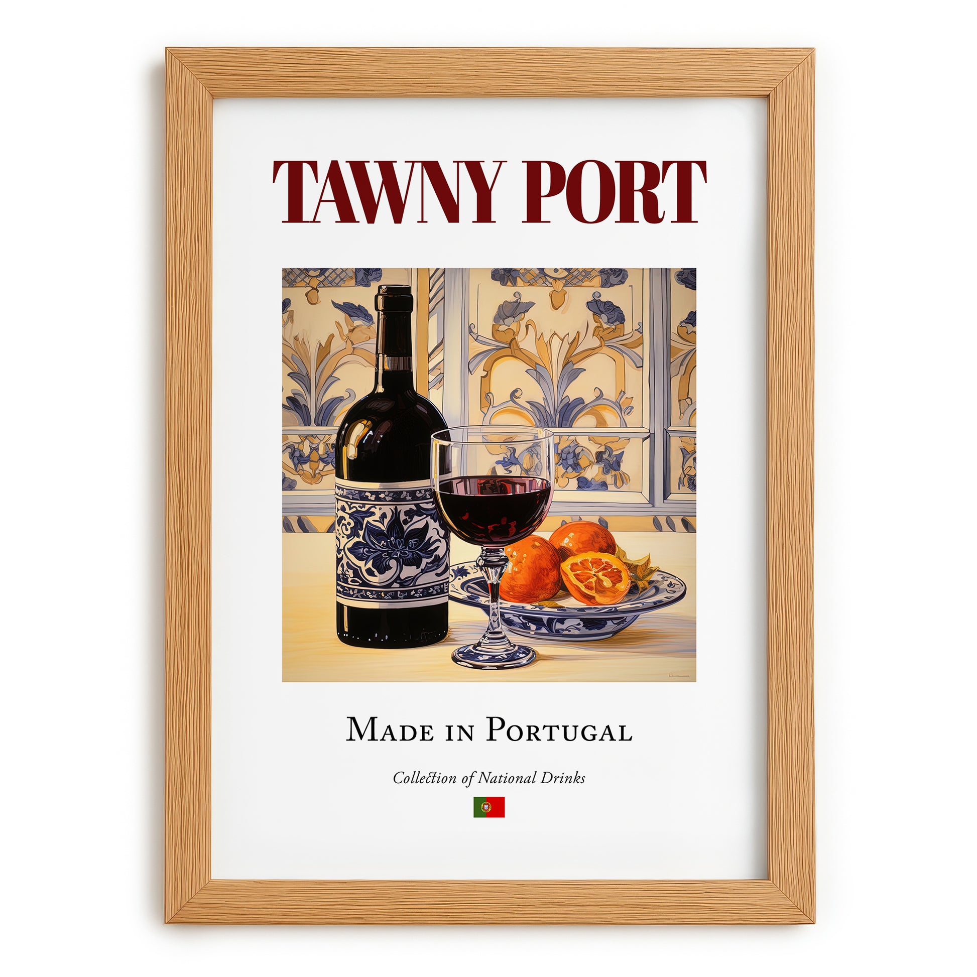 Tawny Port – Portuguese Dessert Wine, Wine Bar Wall Art, set in oak frame