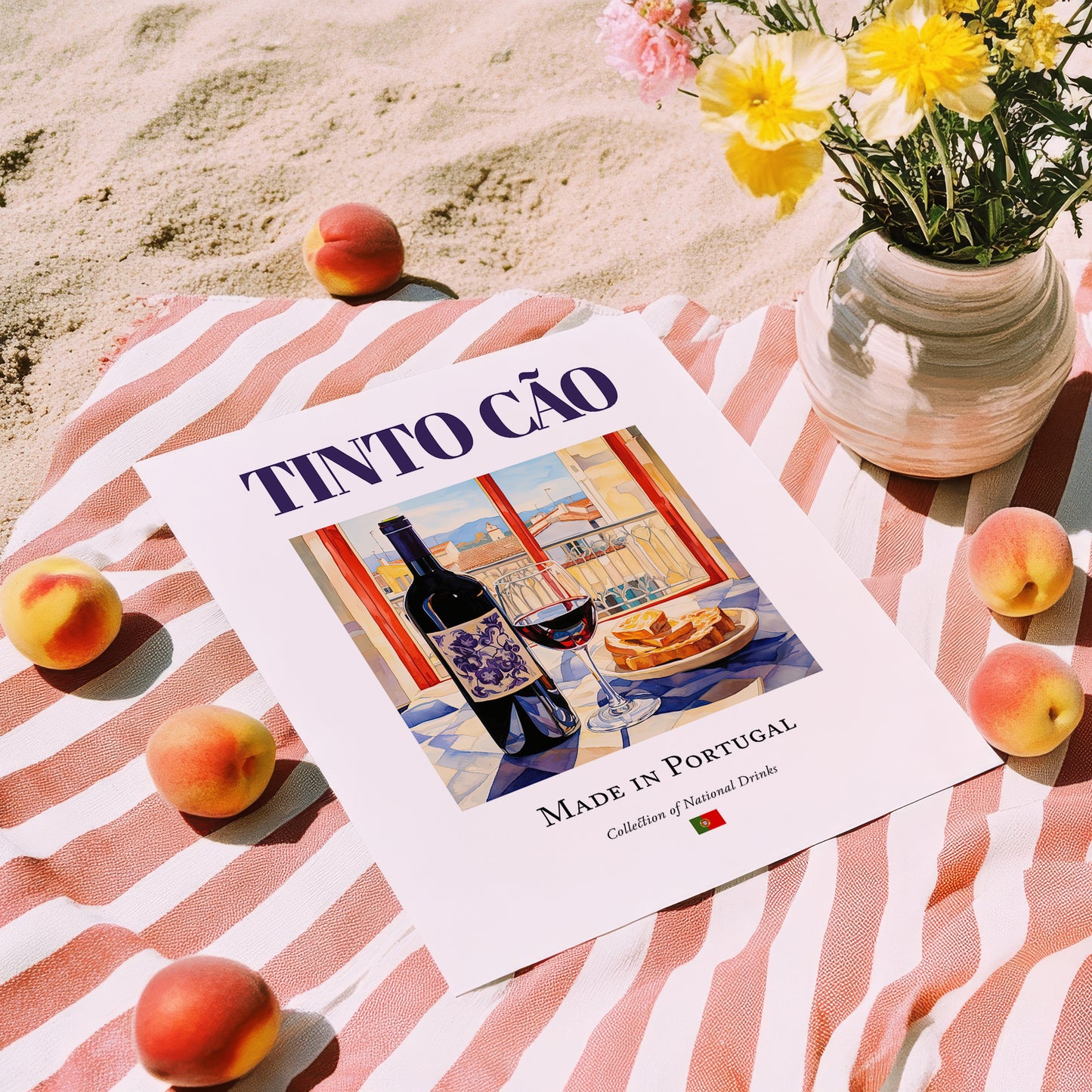 Tinto Cão – Portuguese Red Wine, Wine Bar Poster, unframed on coastal sand
