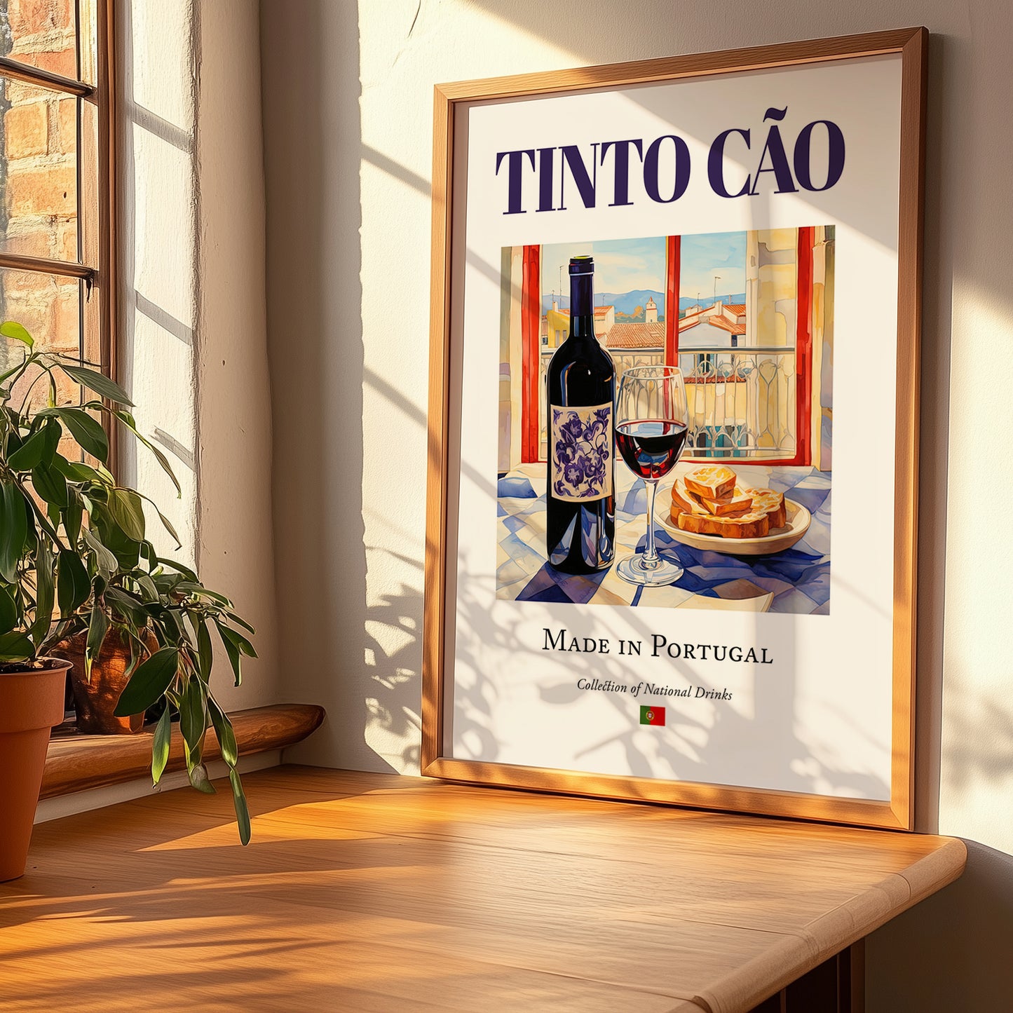 Tinto Cão – Portuguese Red Wine, Wine Bar Poster, no-text version framed in wood