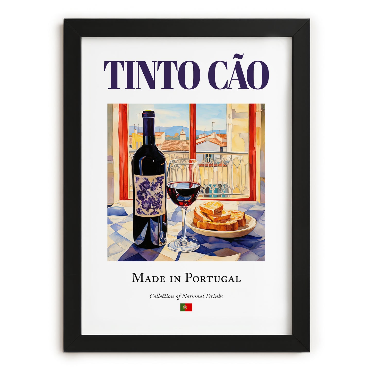 Tinto Cão – Portuguese Red Wine, Wine Bar Poster, in sleek black frame