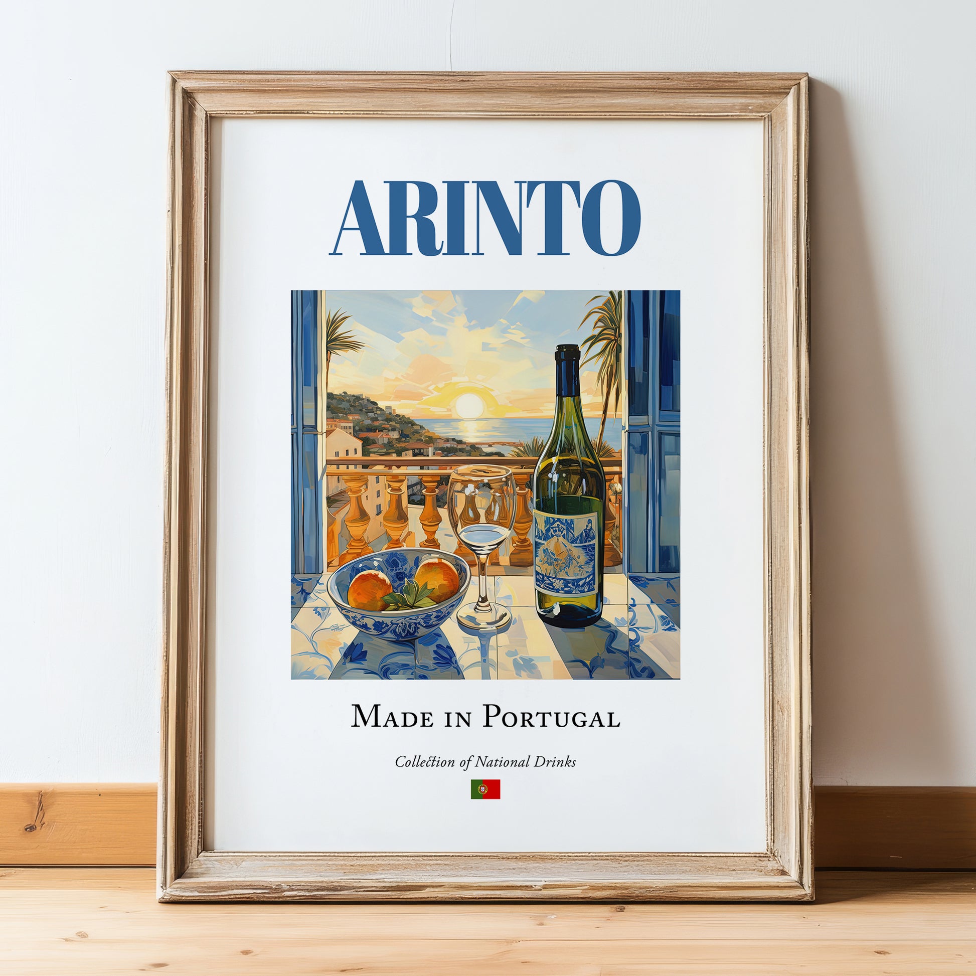 Arinto – Portuguese White Wine, Vinoteca Wall Art, in wooden frame leaning on the floor