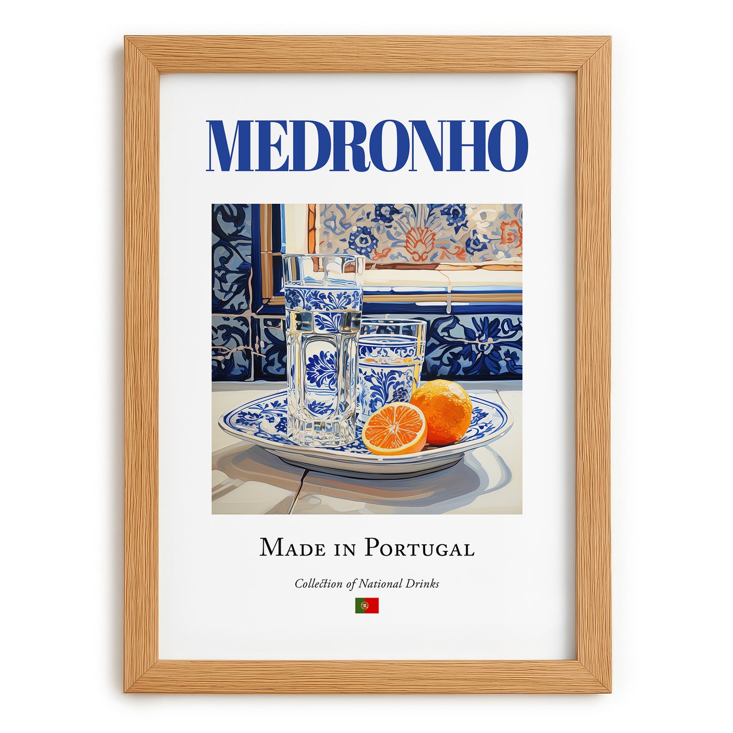 Medronho (brandy) – Portuguese Spirit Drink, Hotel Lobby Painting, set in oak frame
