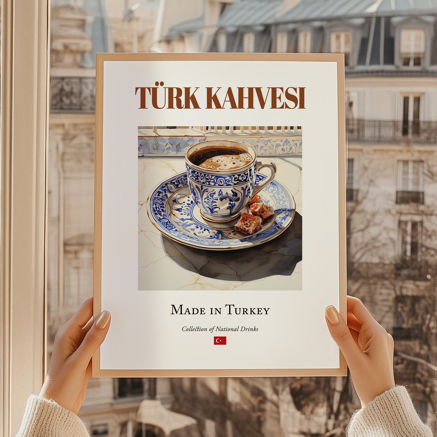 Türk Kahvesi (Turkish Coffee) – Turkish Coffee, Street Café Wall Art, styled in a charming Paris street view