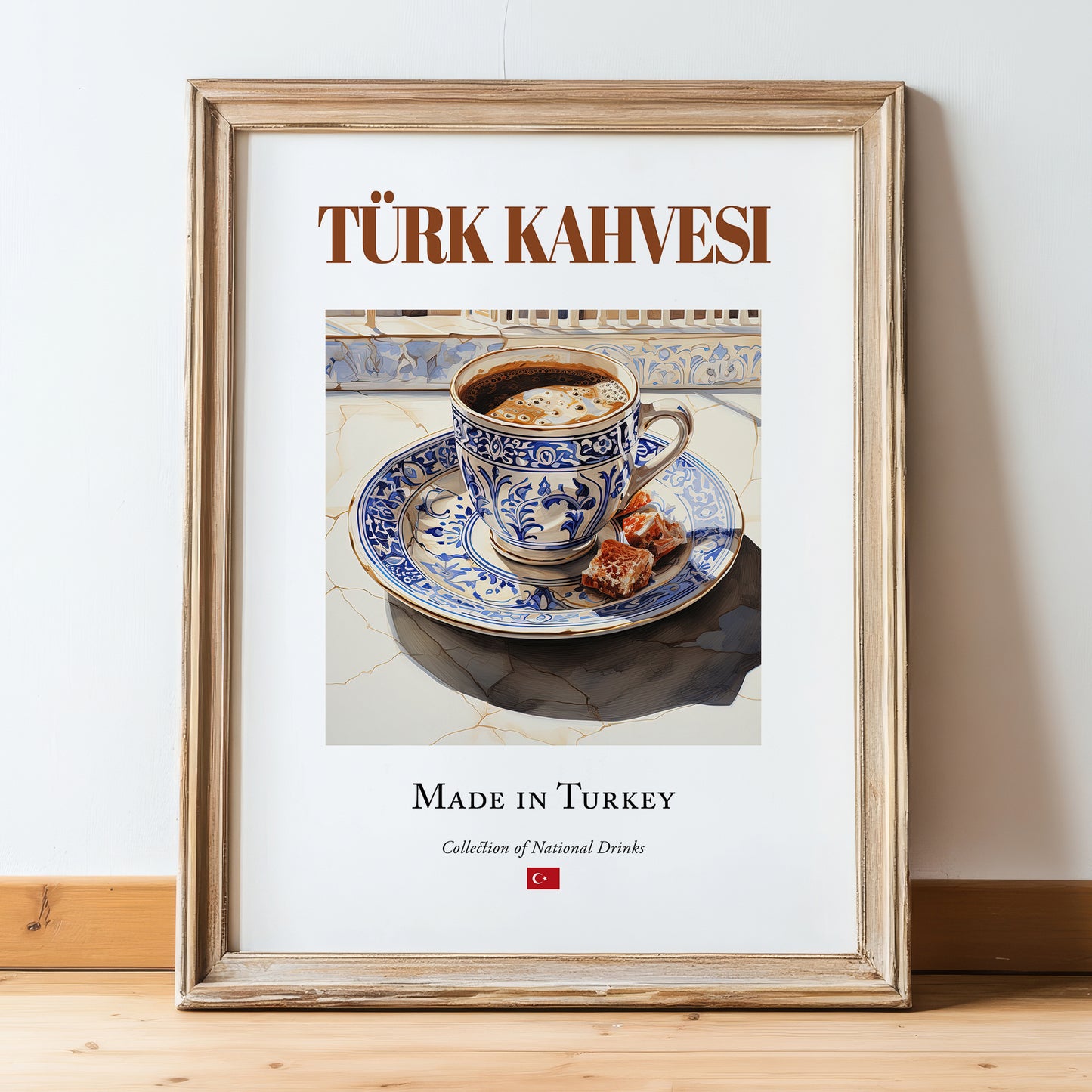 Türk Kahvesi (Turkish Coffee) – Turkish Coffee, Street Café Wall Art, in wooden frame leaning on the floor