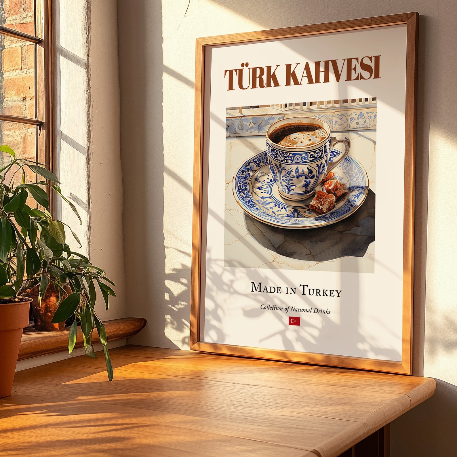 Türk Kahvesi (Turkish Coffee) – Turkish Coffee, Street Café Wall Art, no-text version framed in wood