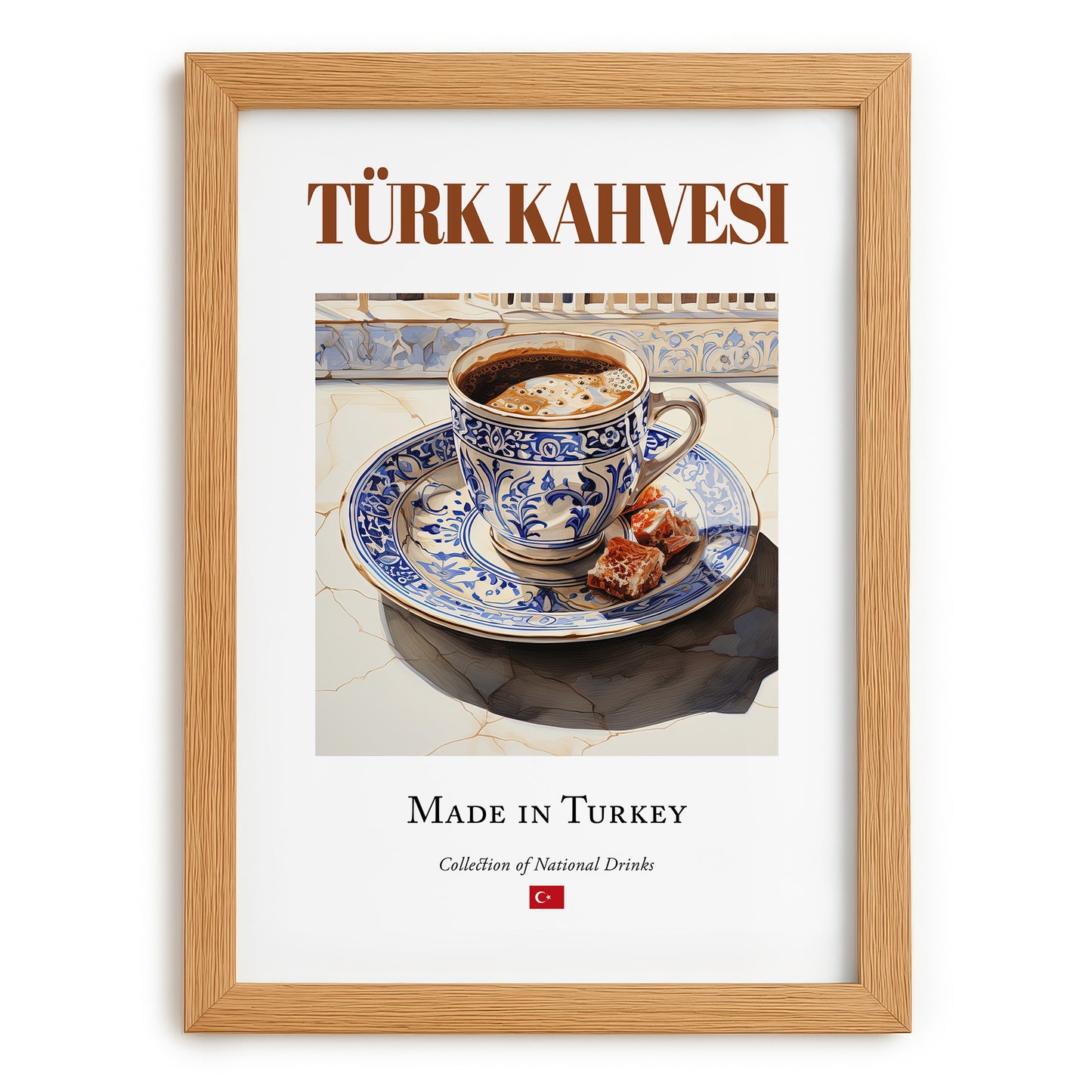 Türk Kahvesi (Turkish Coffee) – Turkish Coffee, Street Café Wall Art, set in oak frame