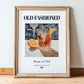 Old-Fashioned – American Cocktail Drink, Hotel Lobby Wall Art, in wooden frame leaning on the floor