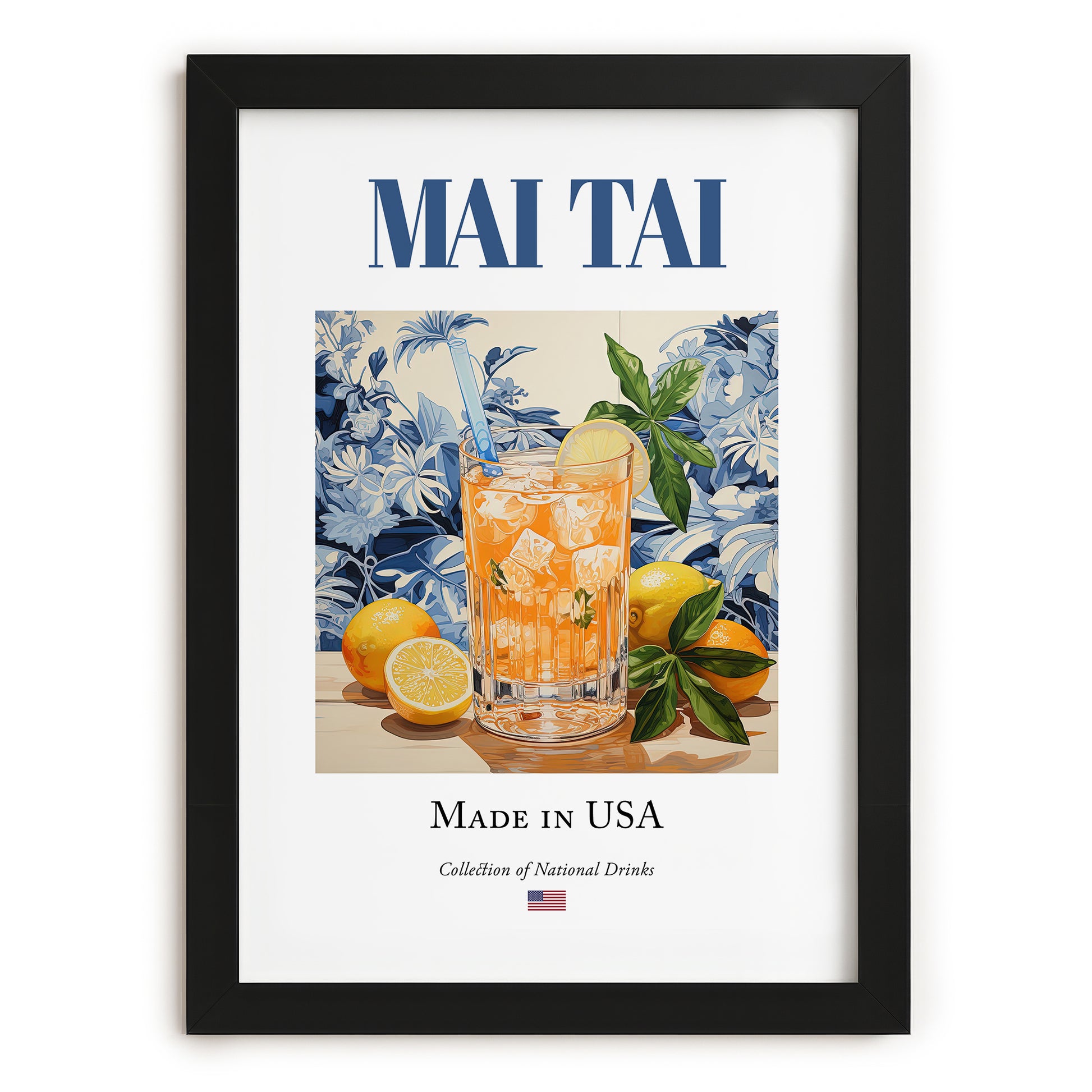 Mai Tai – American Cocktail Drink, Cocktail Lounge Wall Art, in sleek black frame