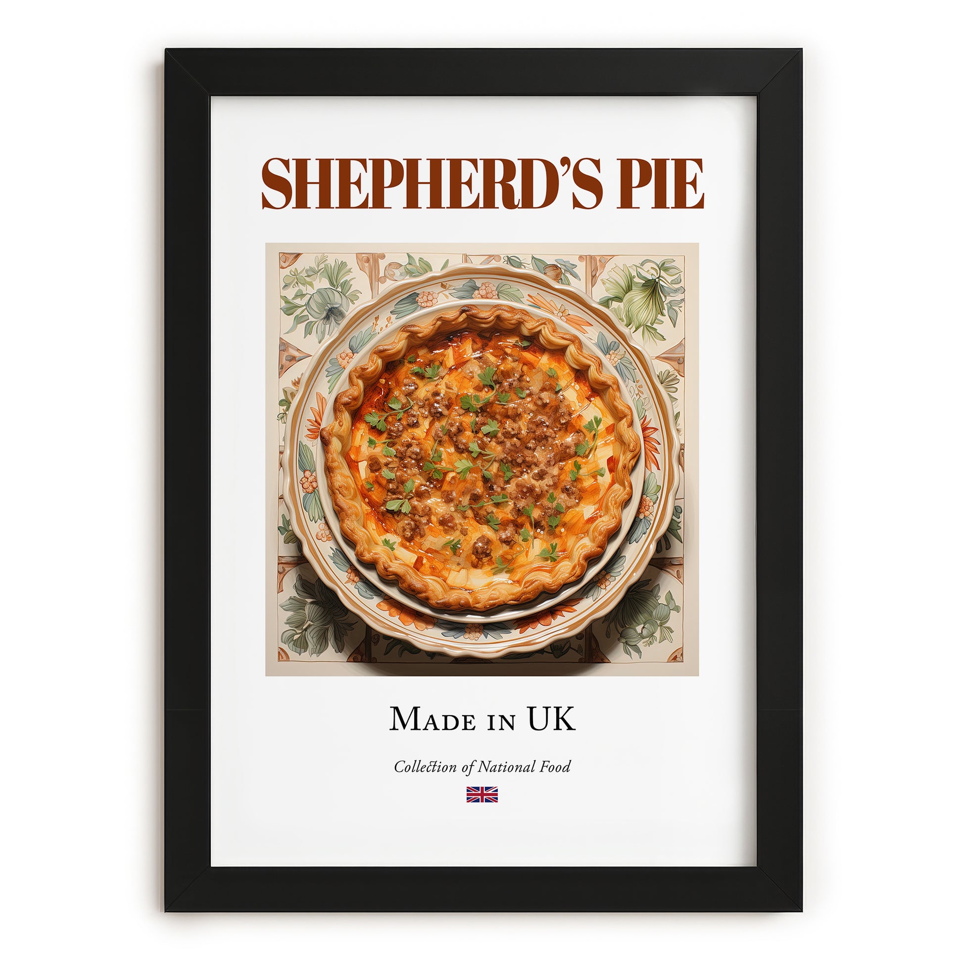 Shepherd's Pie – English Dish, Brasserie Illustration, in sleek black frame