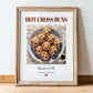 Hot Cross Buns – English Dessert Dish, Café Painting, in wooden frame leaning on the floor