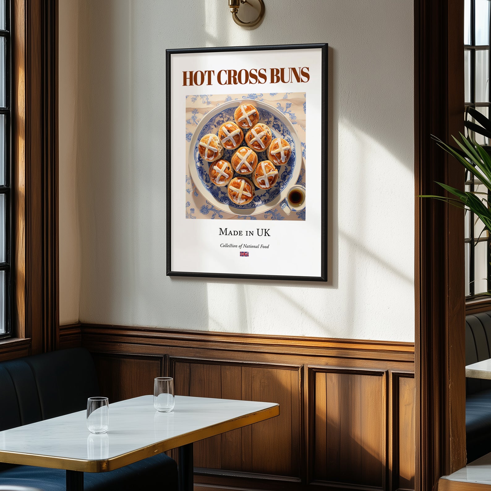 Hot Cross Buns – English Dessert Dish, Café Painting, clean layout with no caption