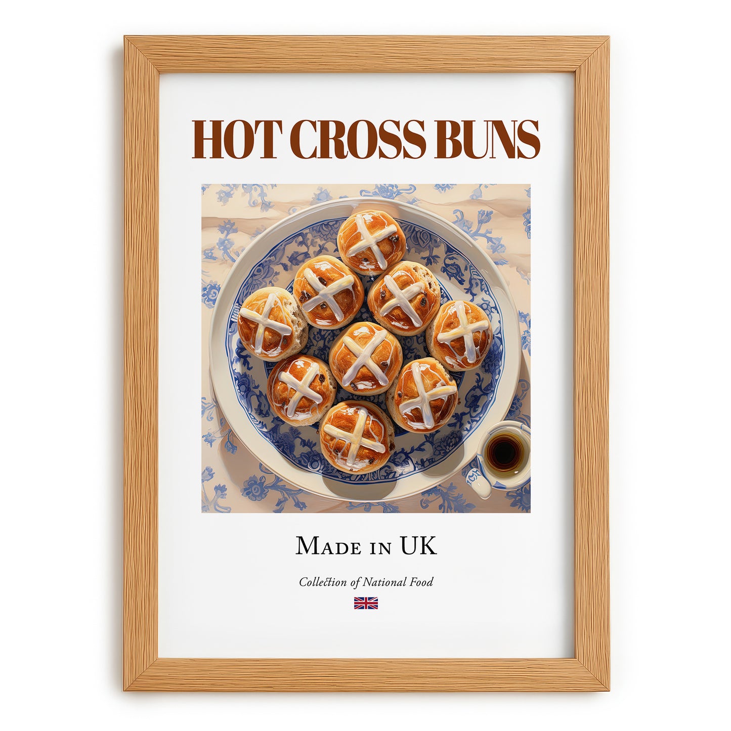 Hot Cross Buns – English Dessert Dish, Café Painting, set in oak frame