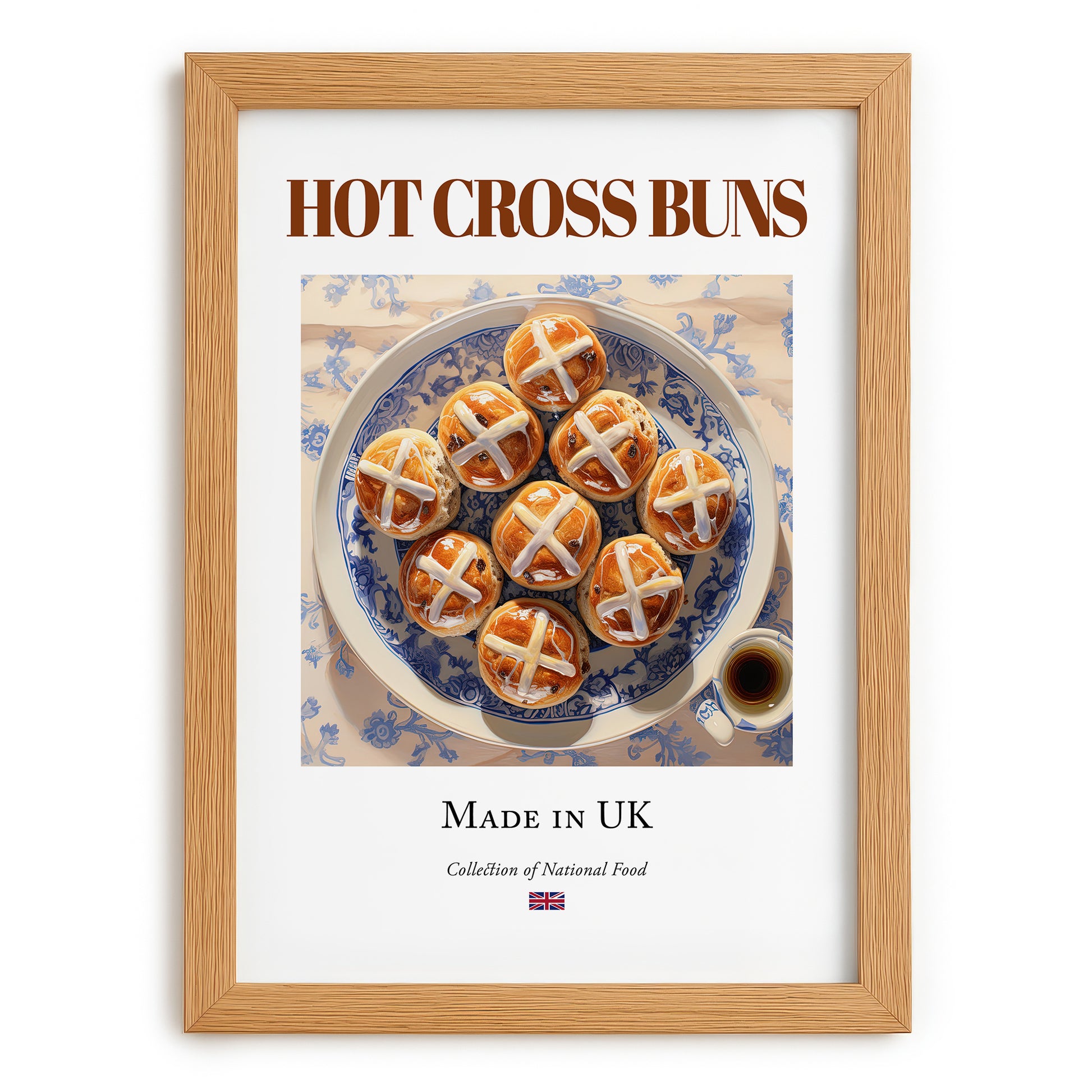 Hot Cross Buns – English Dessert Dish, Café Painting, set in oak frame