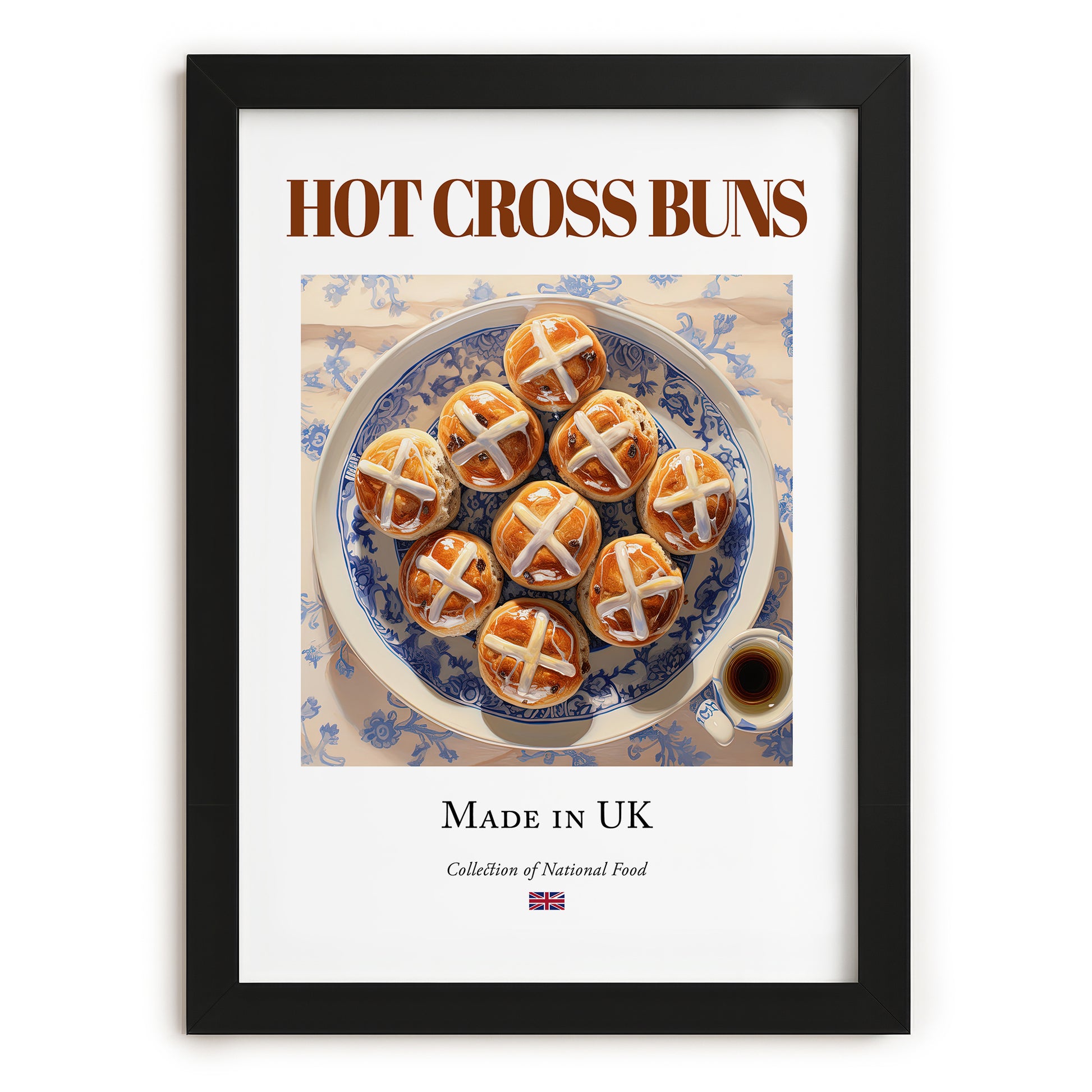 Hot Cross Buns – English Dessert Dish, Café Painting, in sleek black frame