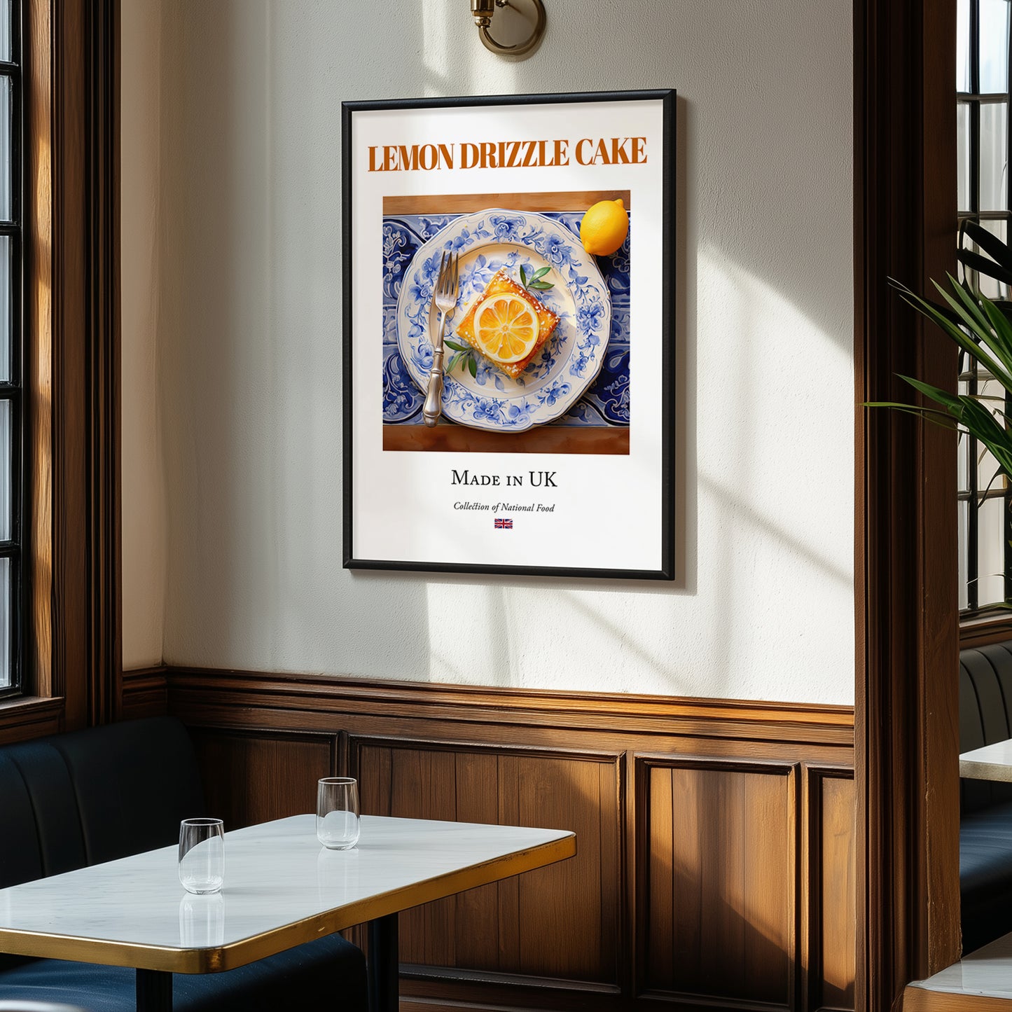 Lemon Drizzle Cake – English Dessert Dish, Brasserie Wall Art, clean layout with no caption
