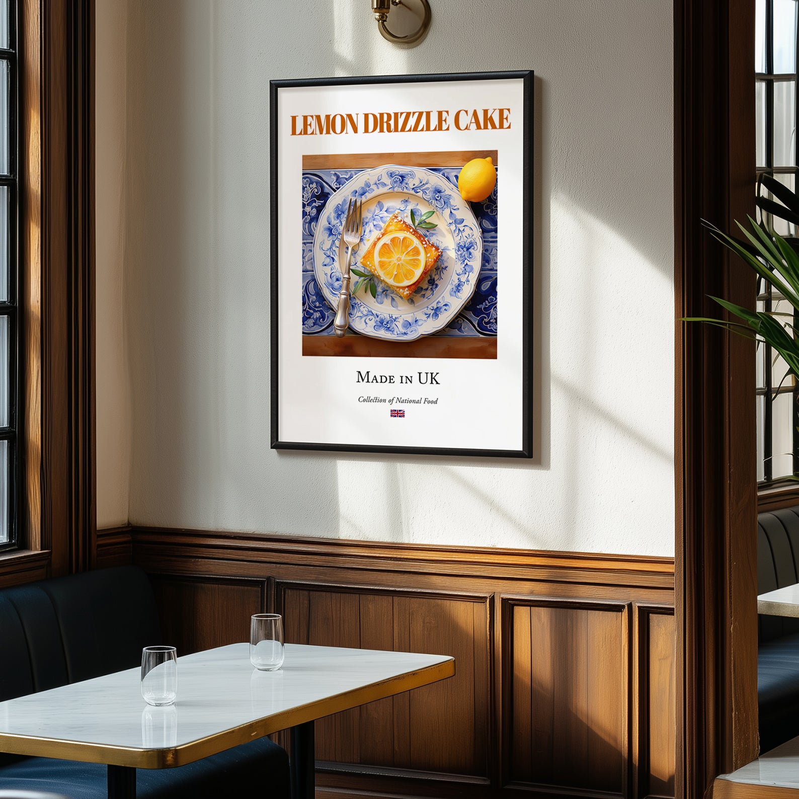 Lemon Drizzle Cake – English Dessert Dish, Brasserie Wall Art, clean layout with no caption