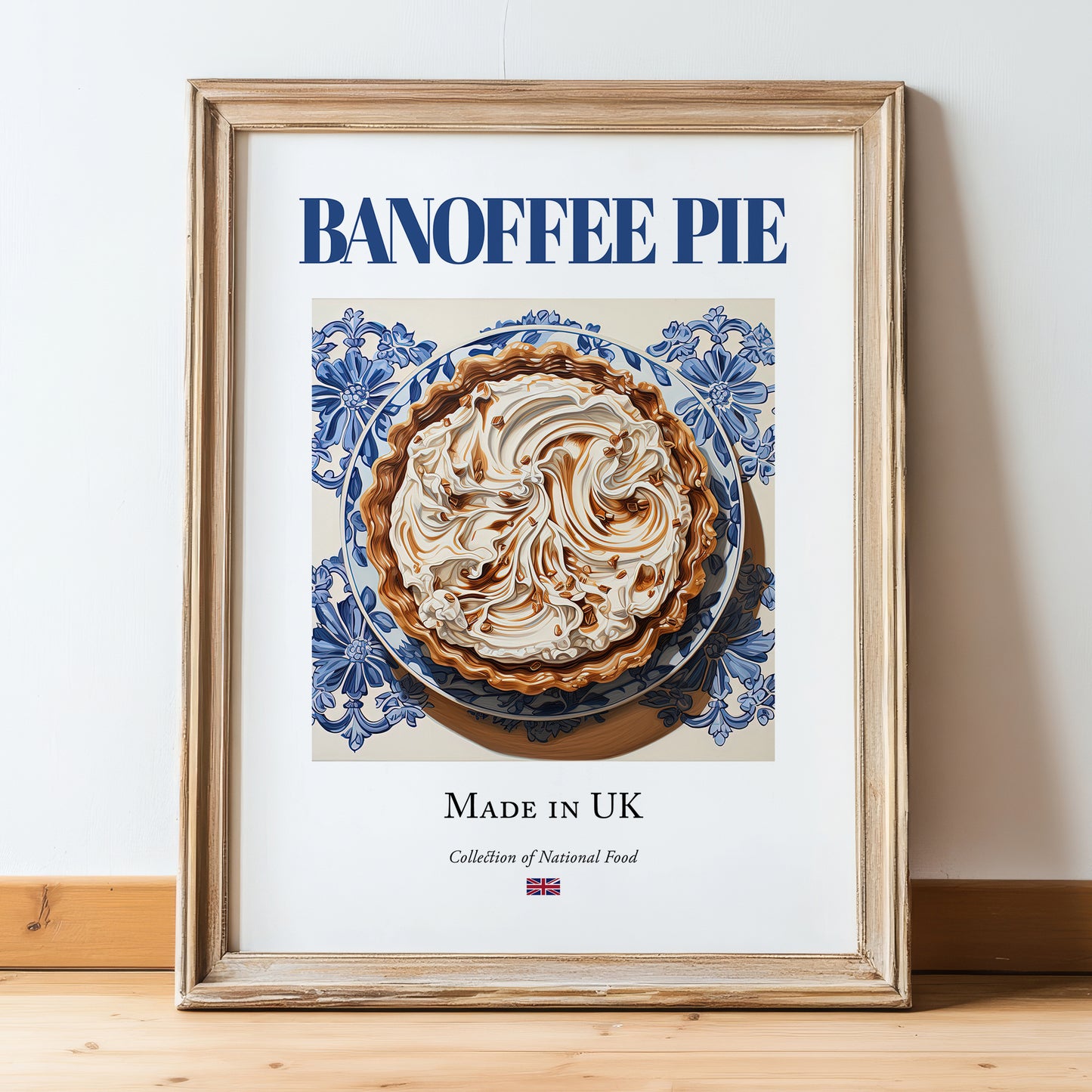 Banoffee Pie – English Dessert Dish, Bistro Poster, in wooden frame leaning on the floor