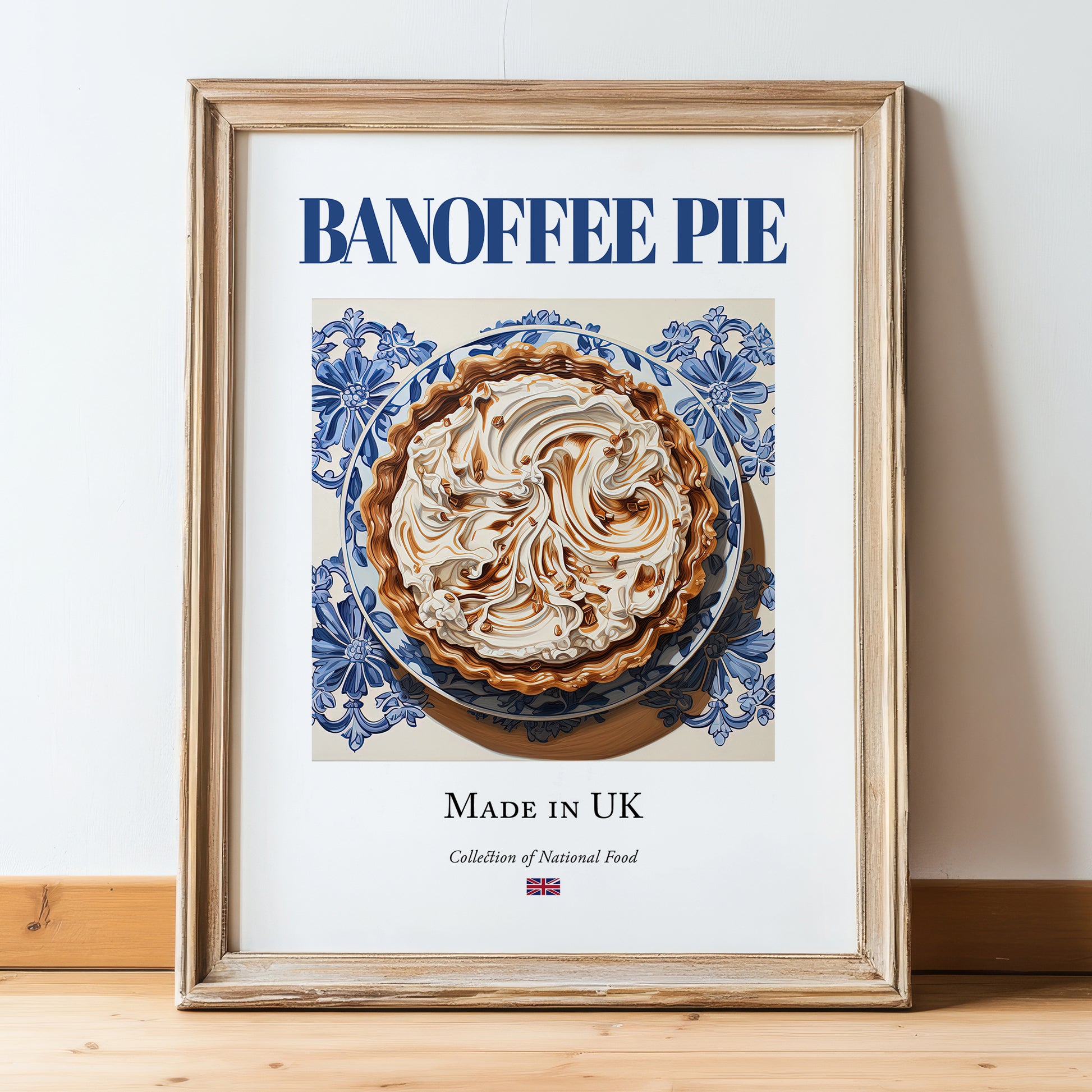 Banoffee Pie – English Dessert Dish, Bistro Poster, in wooden frame leaning on the floor