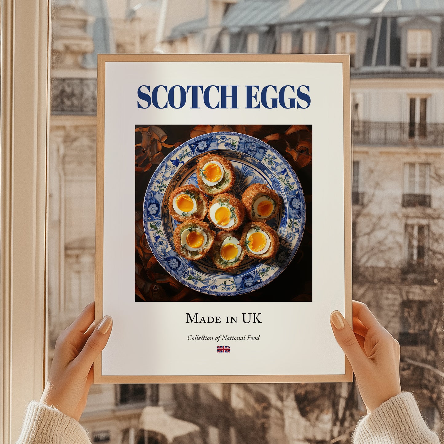 Scotch Eggs – English Snack Dish, Bistro Illustration, styled in a charming Paris street view