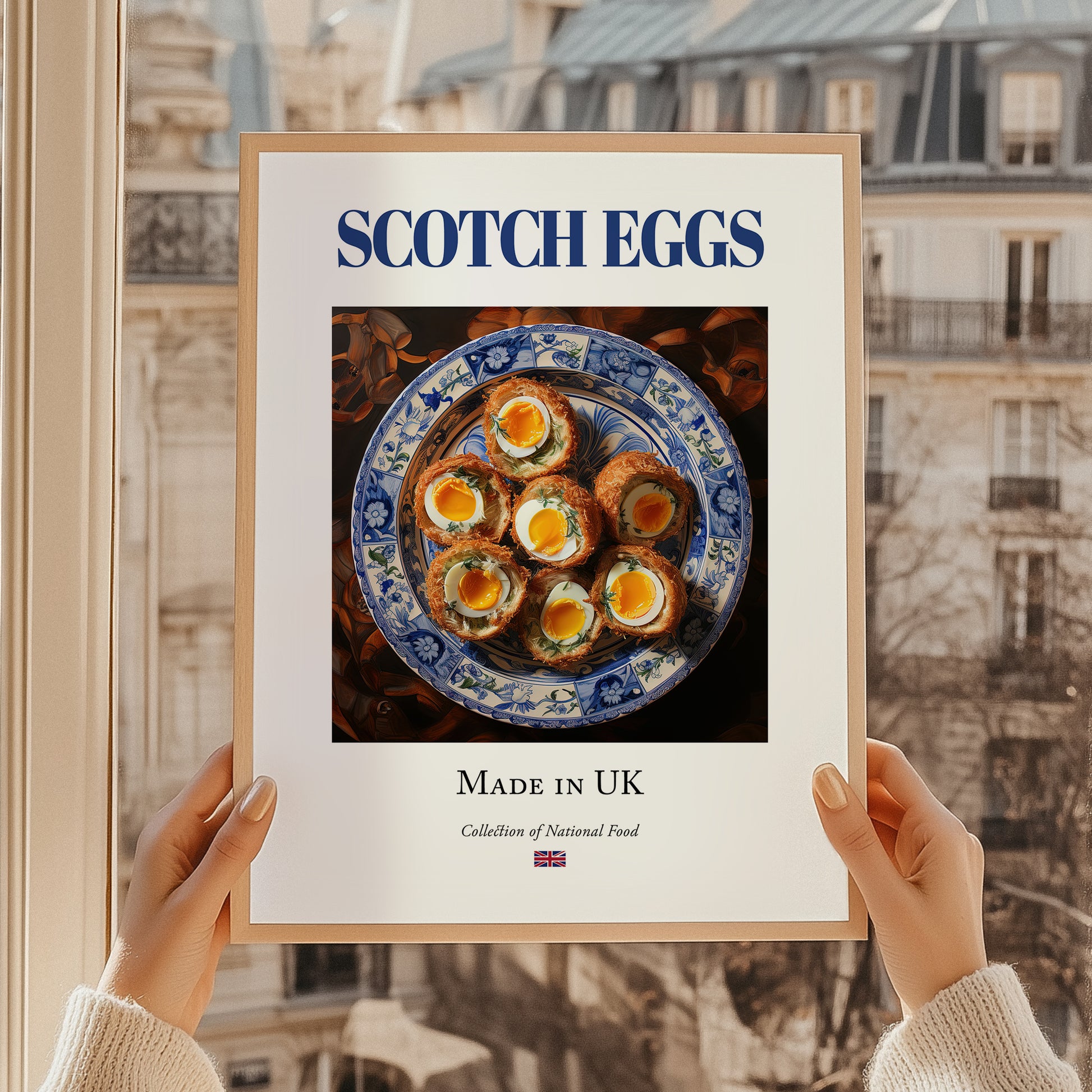 Scotch Eggs – English Snack Dish, Bistro Illustration, styled in a charming Paris street view