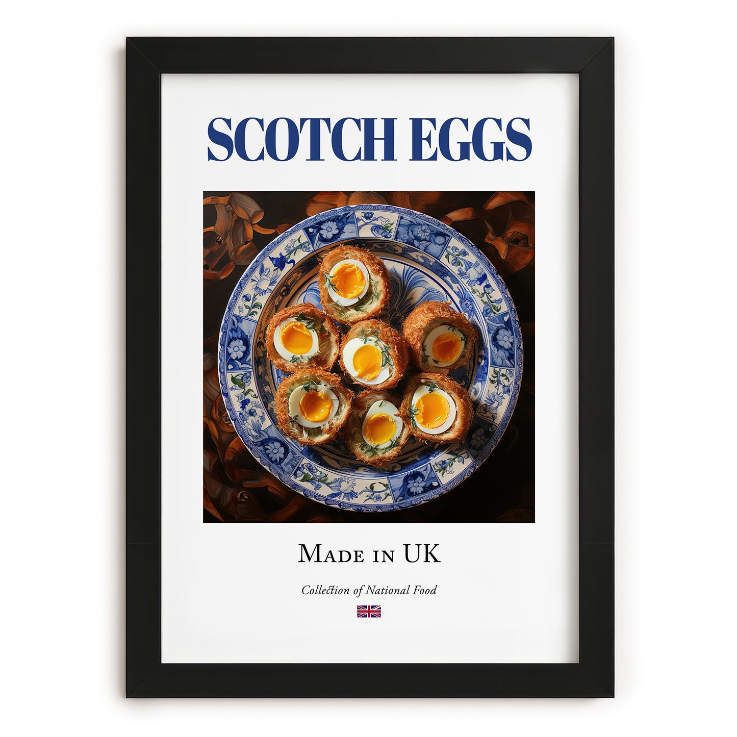Scotch Eggs – English Snack Dish, Bistro Illustration, in sleek black frame