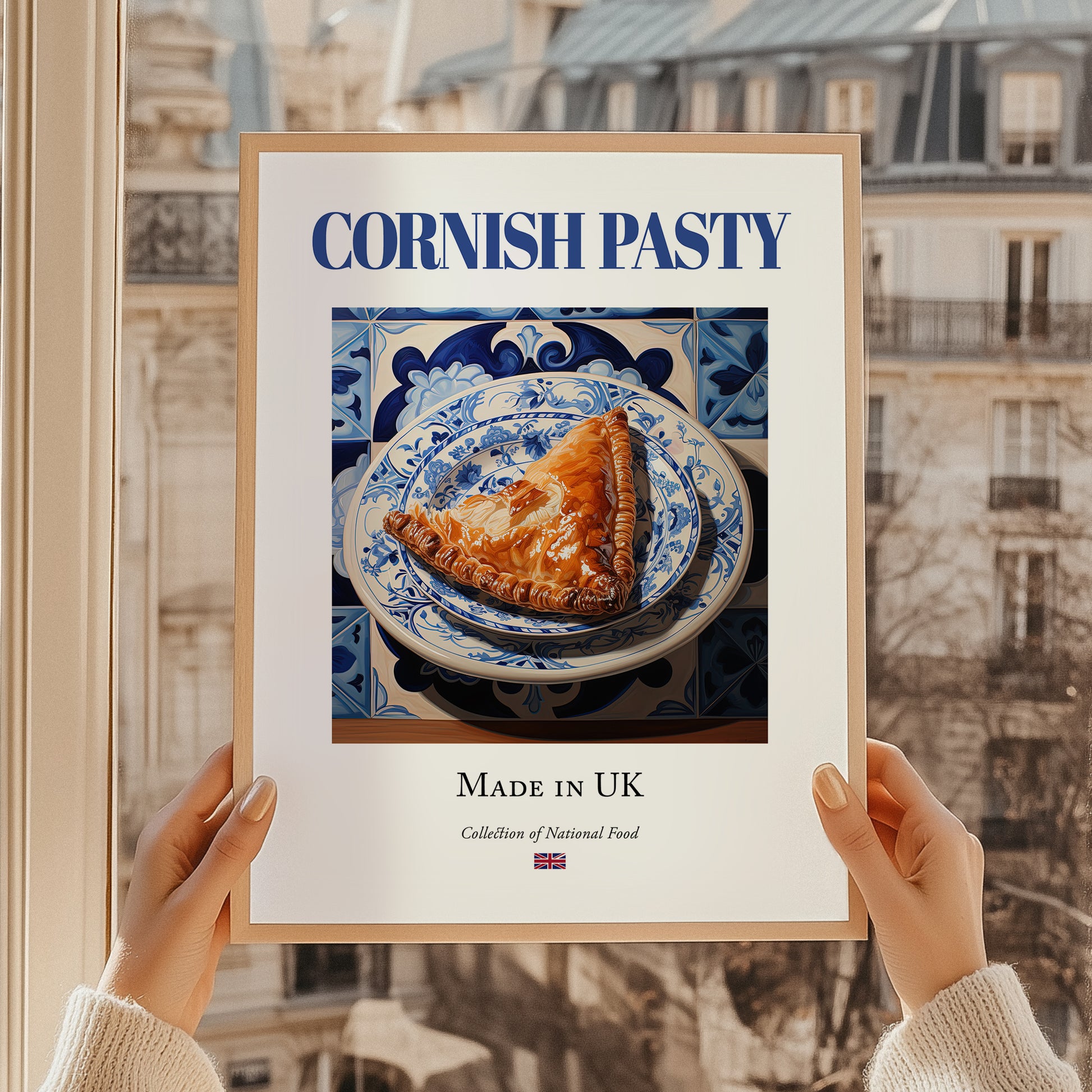Cornish Pasty – English Snack Dish, Food Bar Print, styled in a charming Paris street view