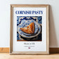 Cornish Pasty – English Snack Dish, Food Bar Print, in wooden frame leaning on the floor