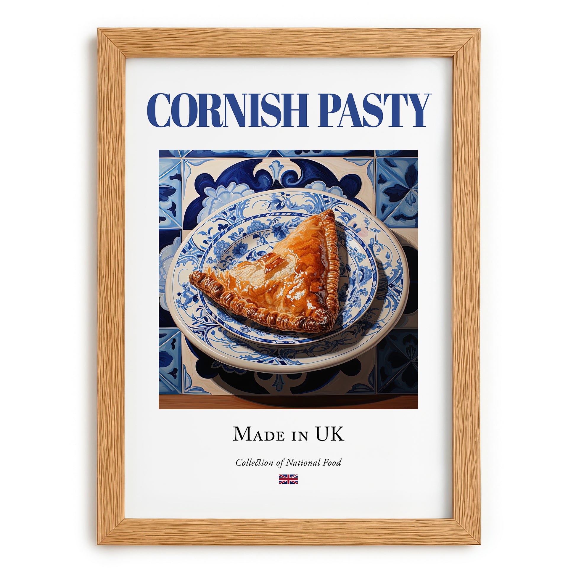 Cornish Pasty – English Snack Dish, Food Bar Print, set in oak frame