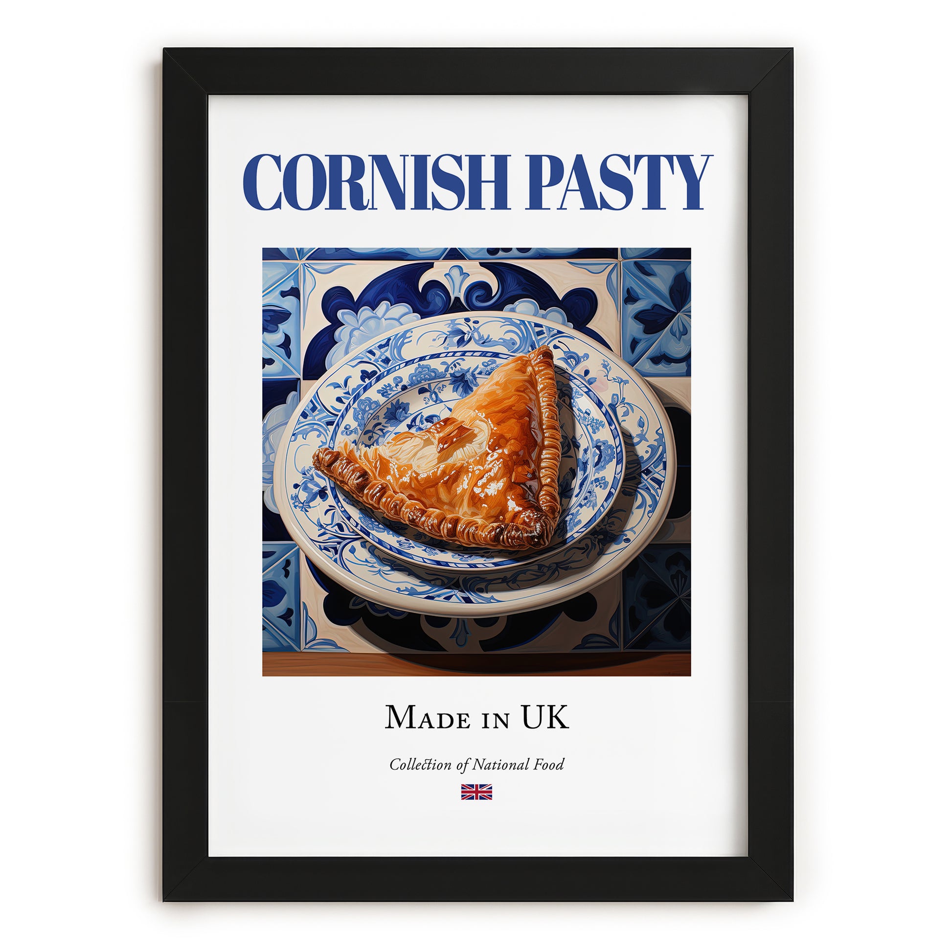 Cornish Pasty – English Snack Dish, Food Bar Print, in sleek black frame
