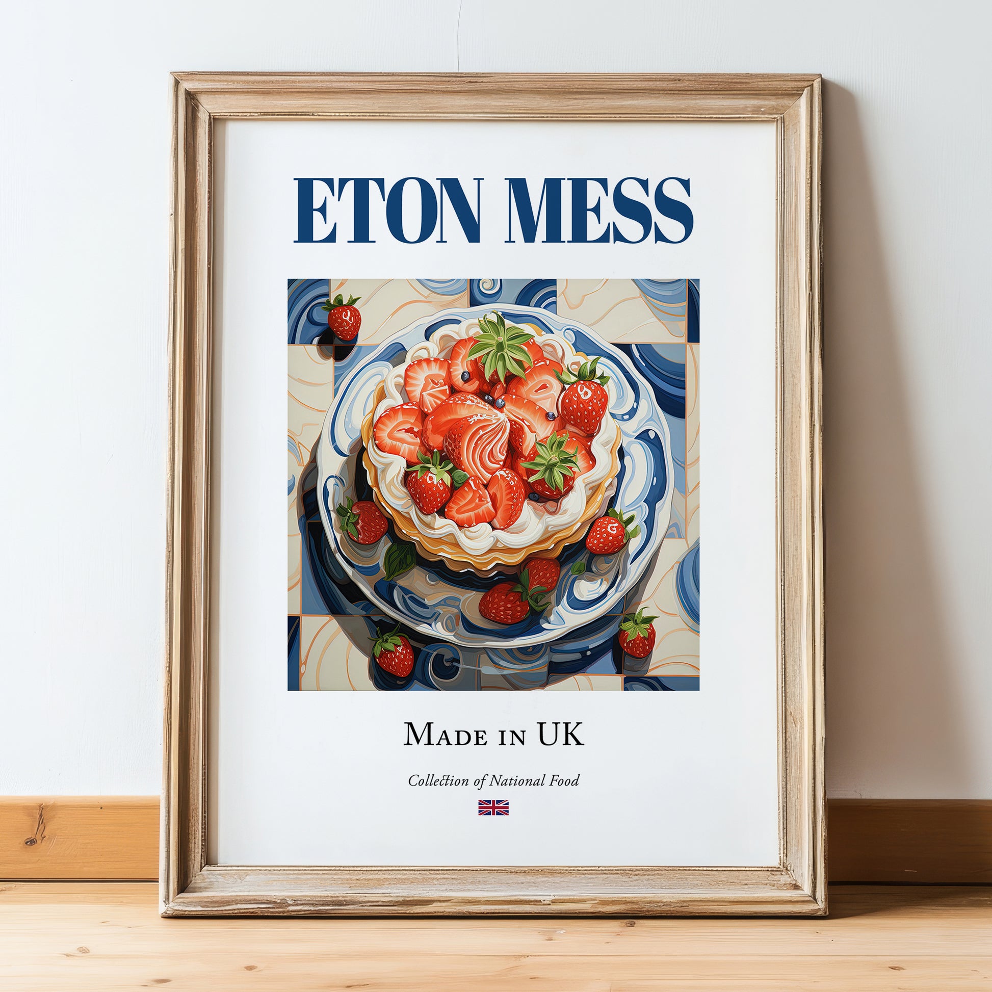 Eton Mess – English Dessert Dish, Food Bar Still Life, in wooden frame leaning on the floor