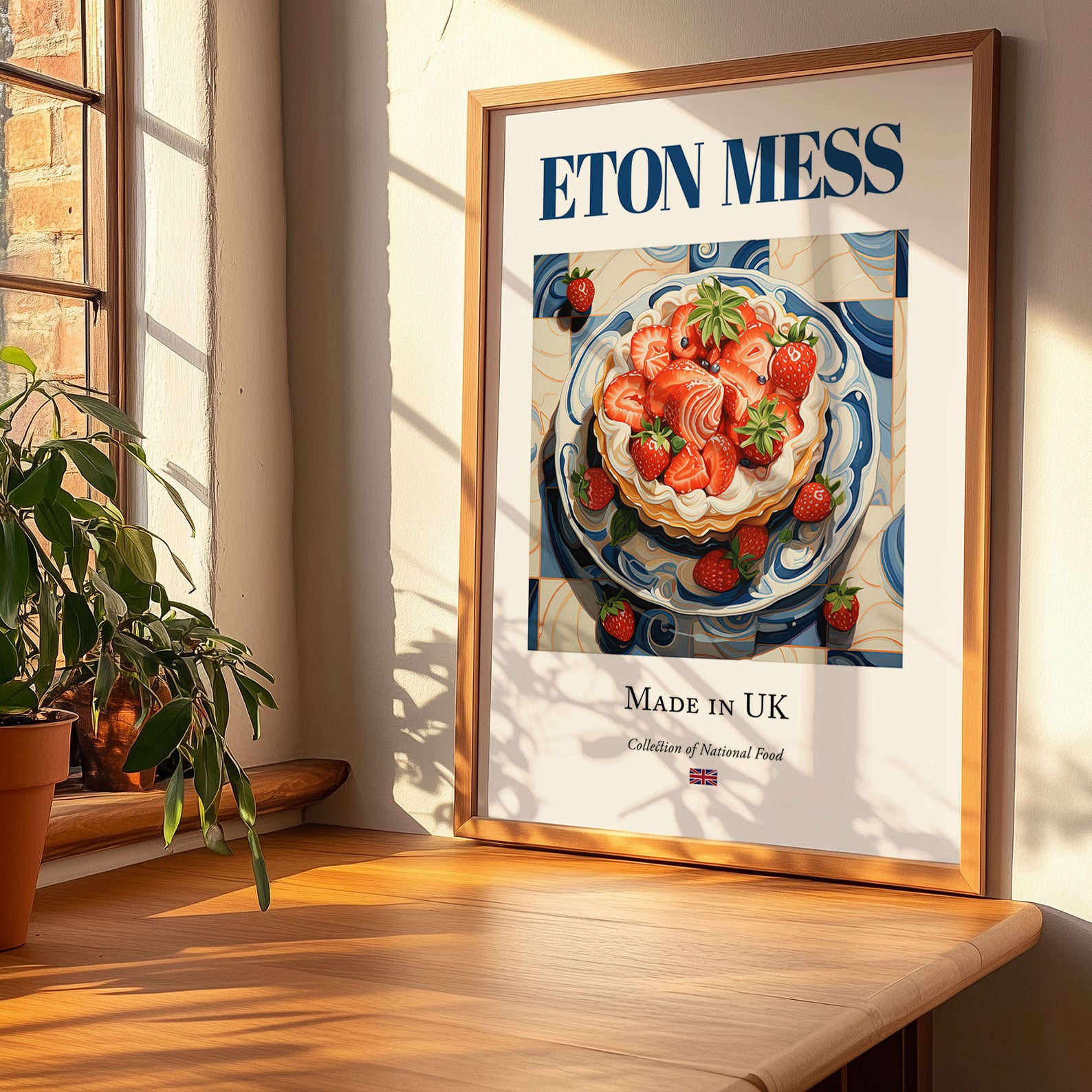 Eton Mess – English Dessert Dish, Food Bar Still Life, no-text version framed in wood