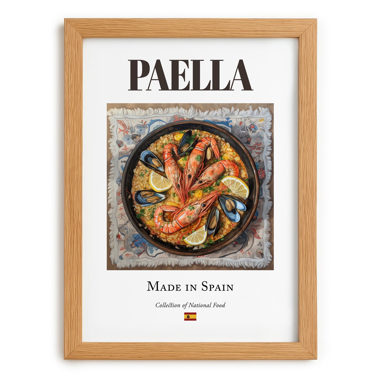 Paella – Spanish Dish, Restaurant Wall Art, set in oak frame