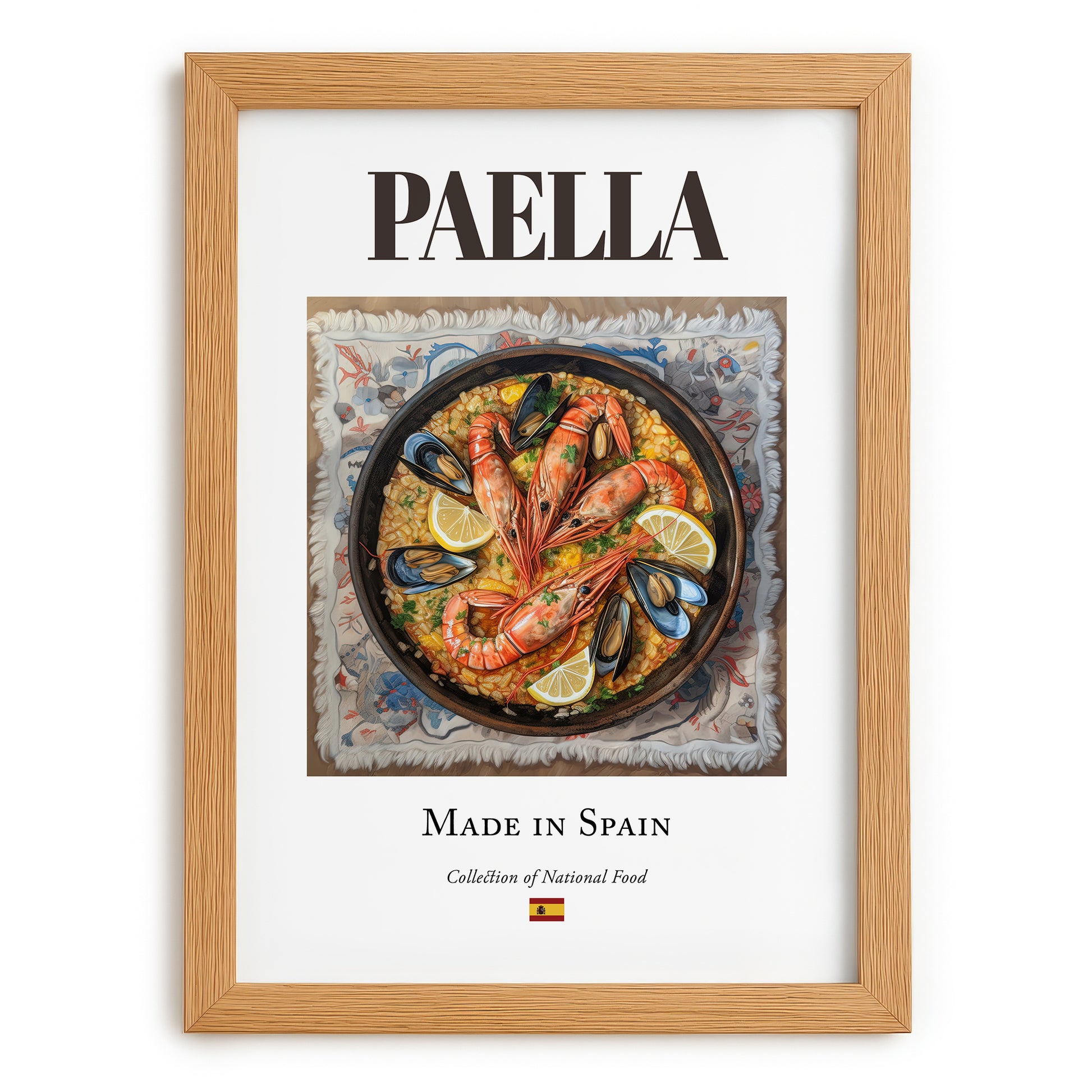Paella – Spanish Dish, Restaurant Wall Art, set in oak frame