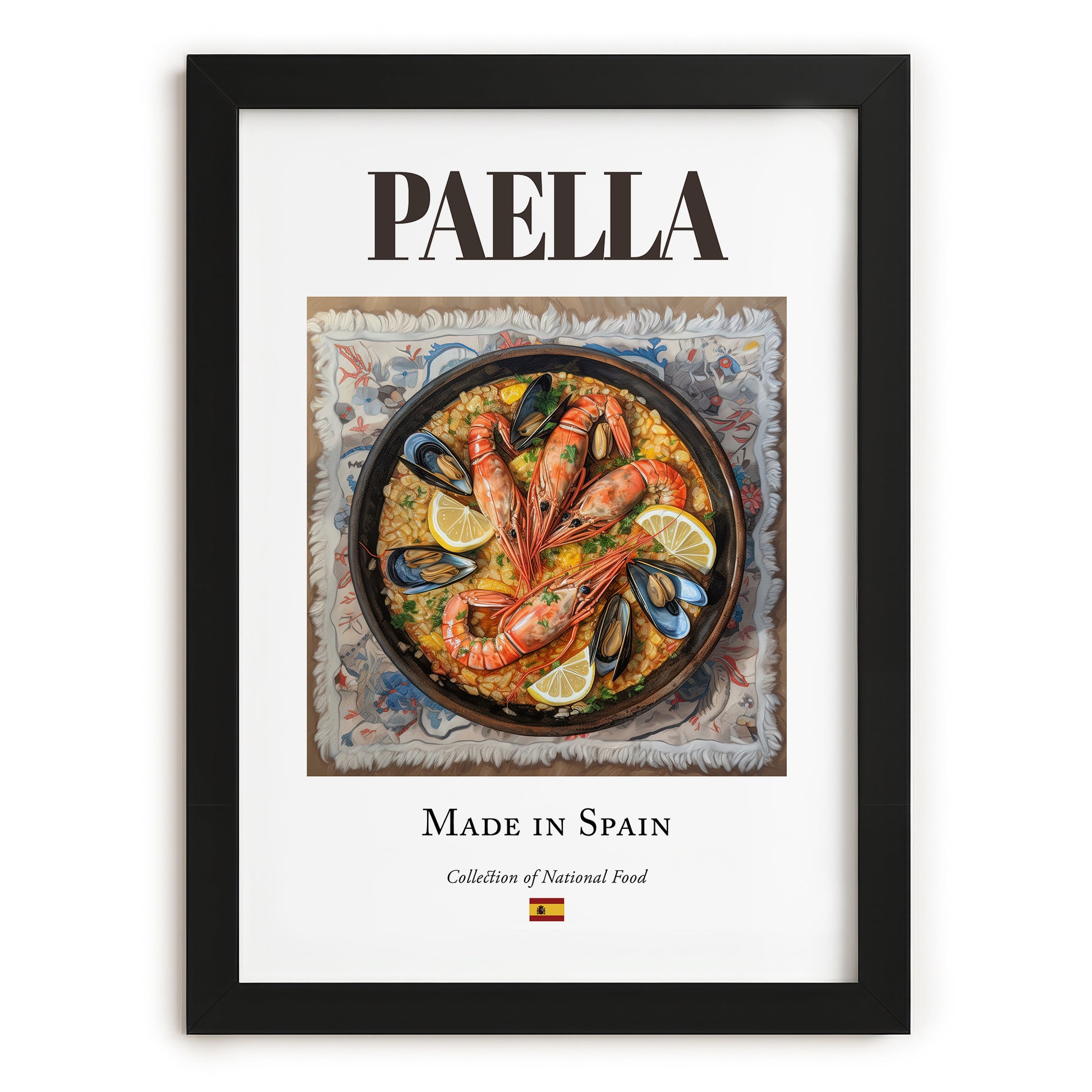 Paella – Spanish Dish, Restaurant Wall Art, in sleek black frame