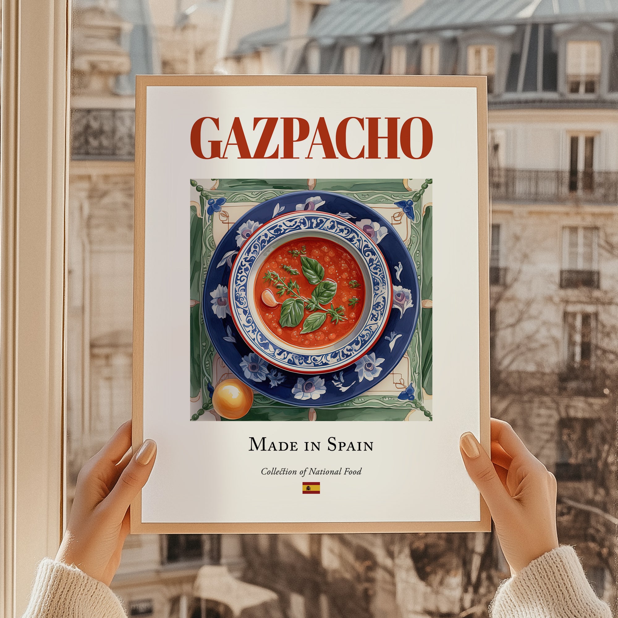 Gazpacho – Spanish Soup Dish, Tavern Poster, styled in a charming Paris street view