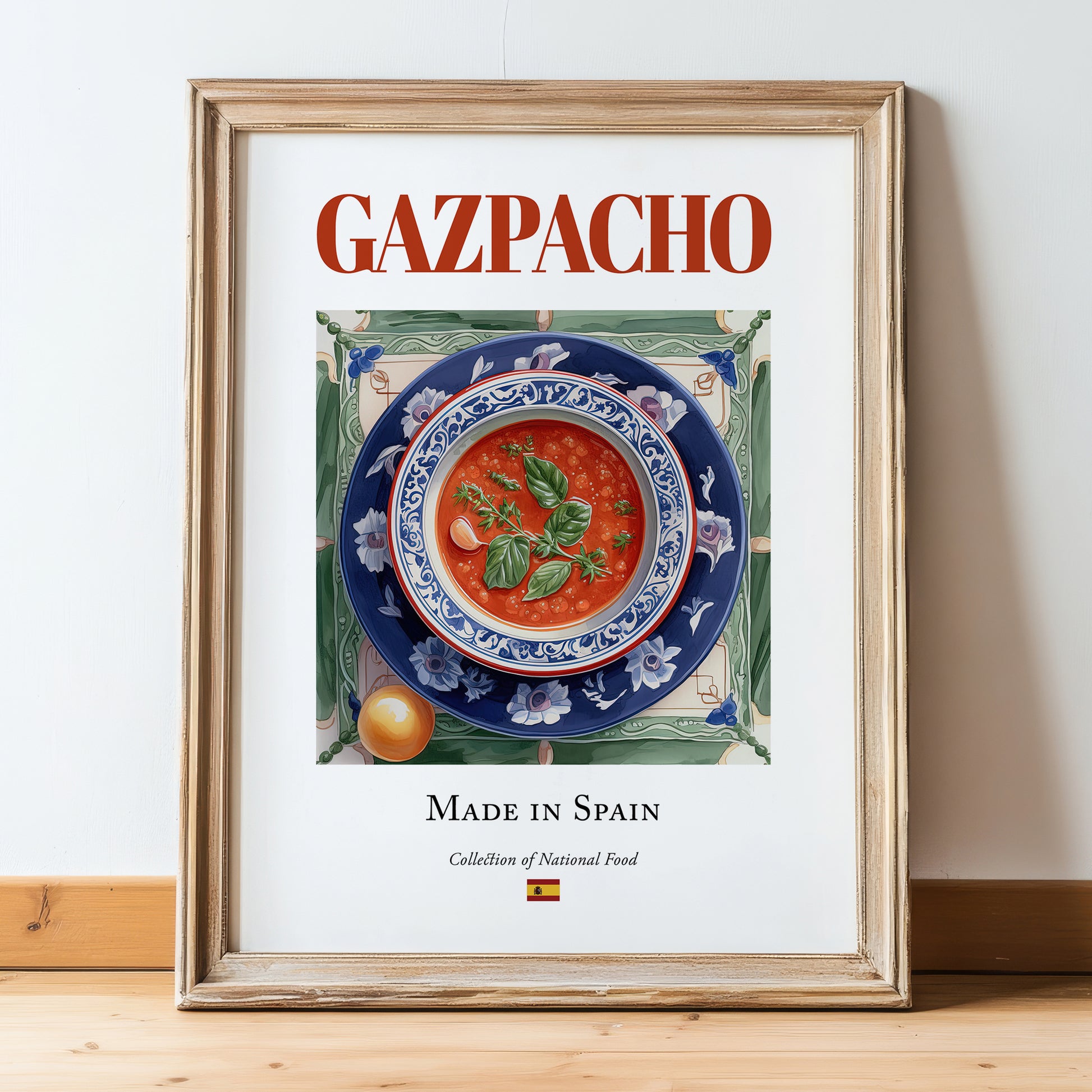 Gazpacho – Spanish Soup Dish, Tavern Poster, in wooden frame leaning on the floor