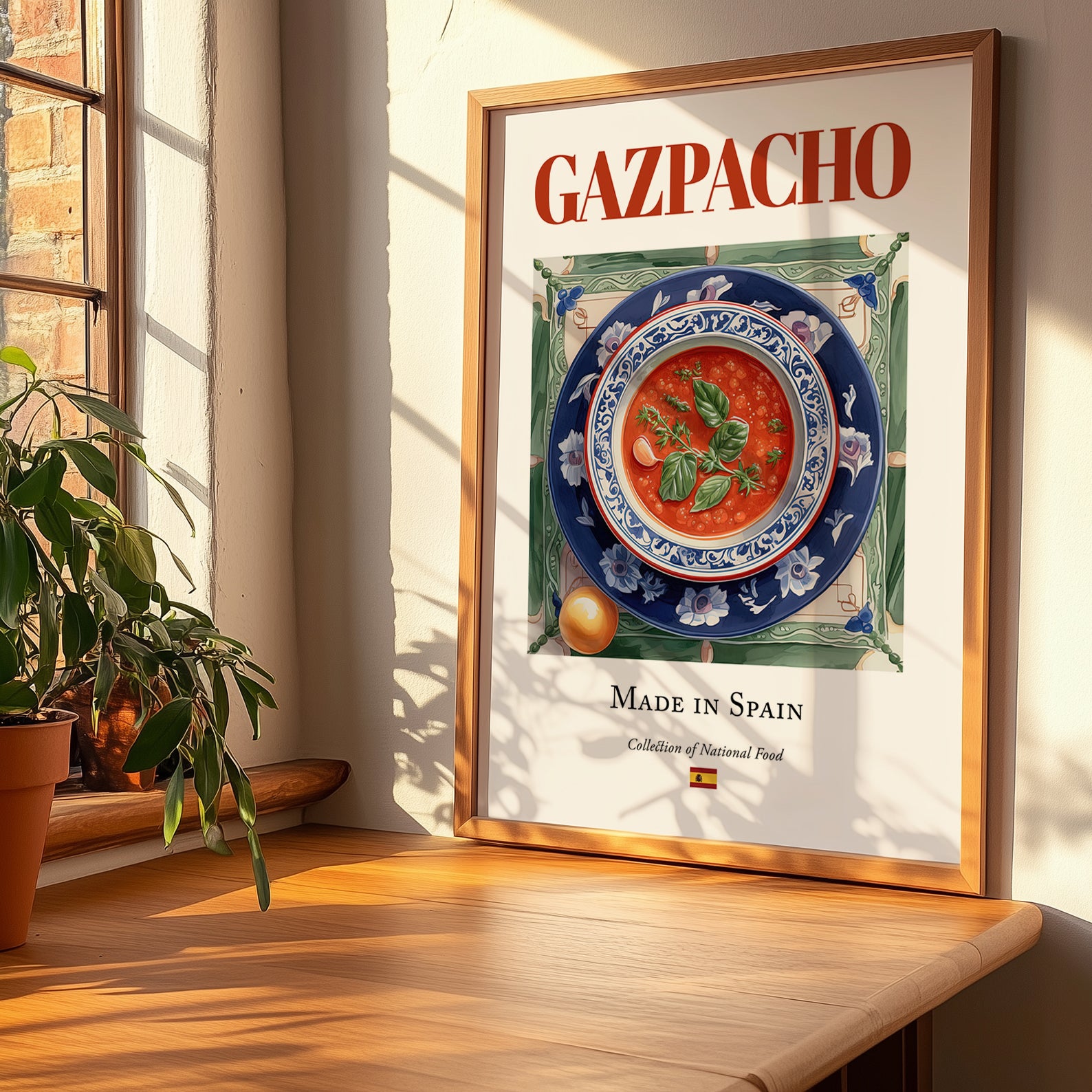 Gazpacho – Spanish Soup Dish, Tavern Poster, no-text version framed in wood