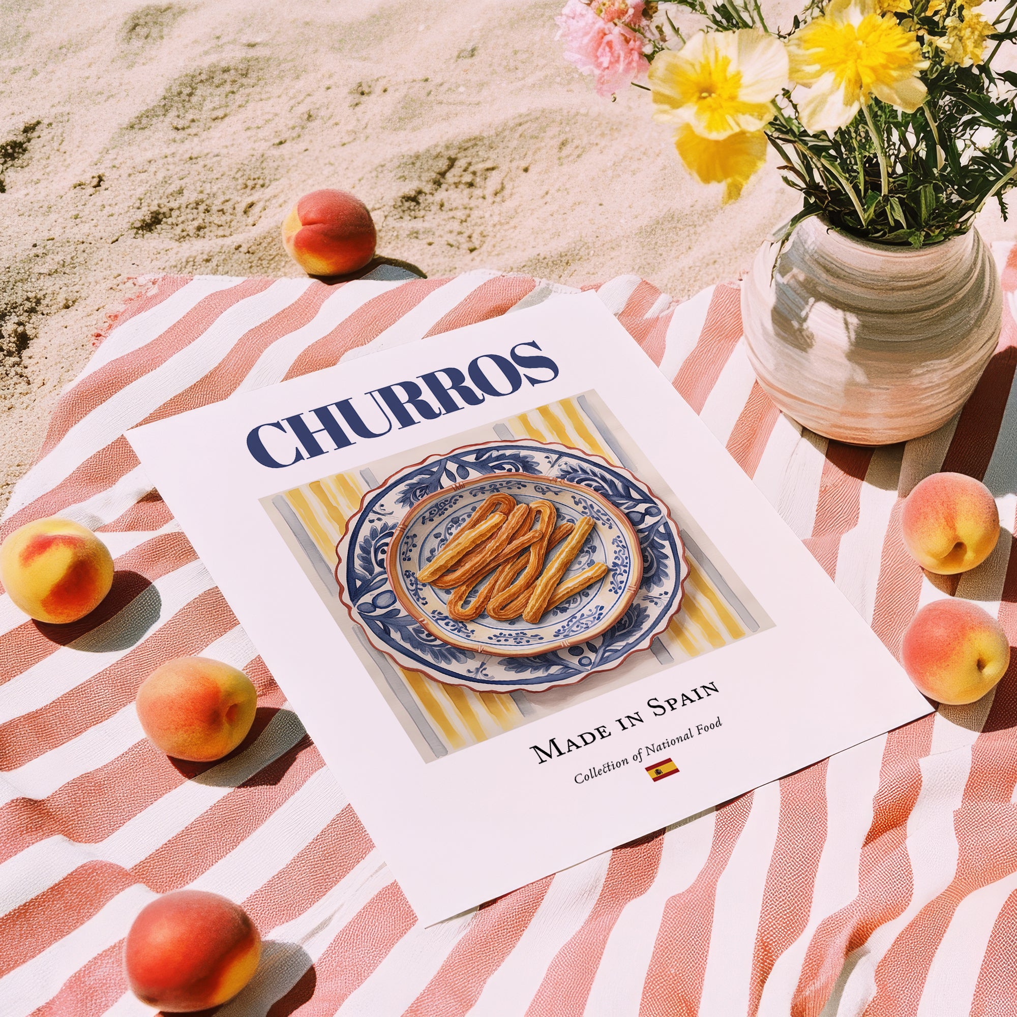 Churros – Spanish Dessert Dish, Farmhouse Kitchen Poster, unframed on coastal sand