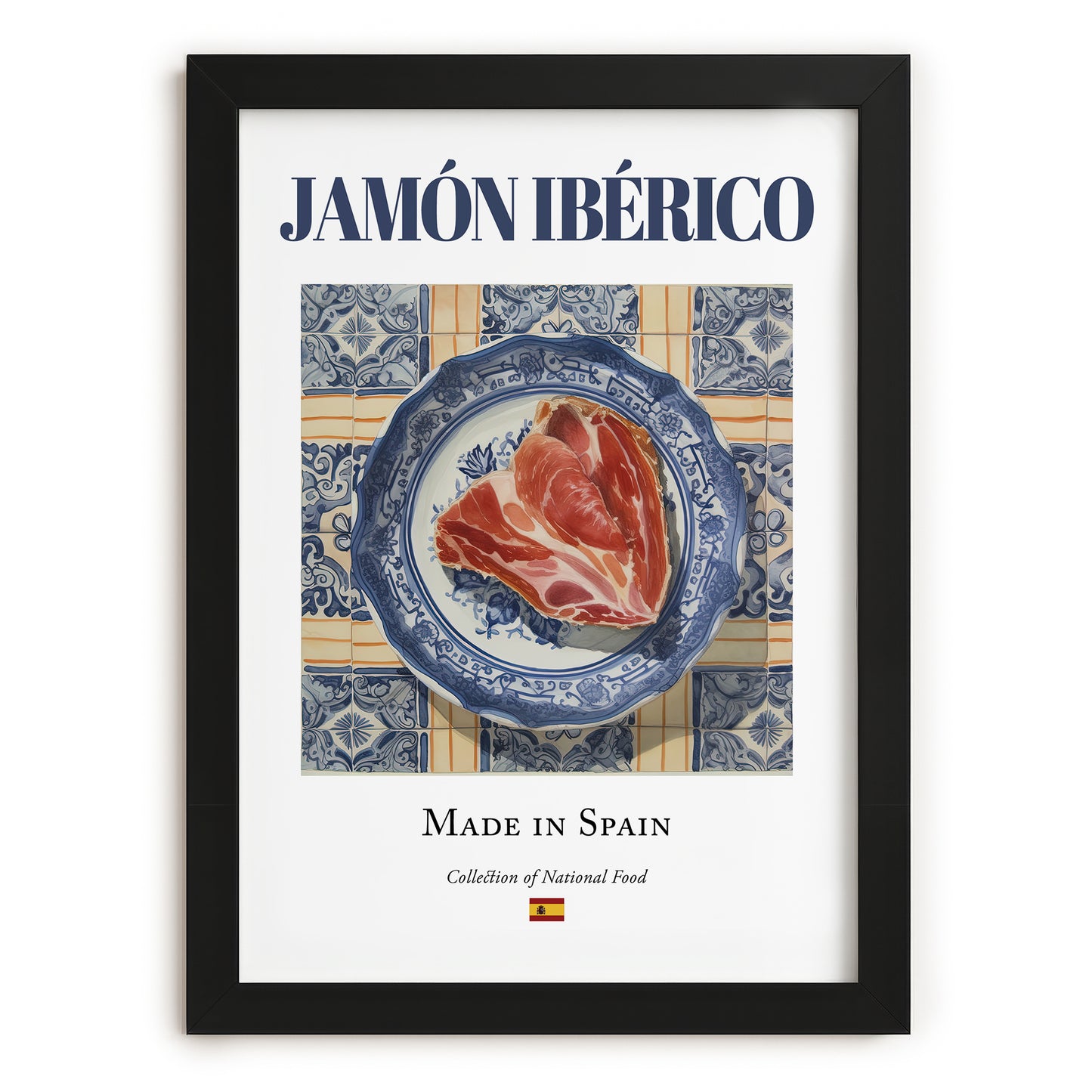 Jamón Ibérico – Spanish Meat Dish, Restaurant Poster, in sleek black frame
