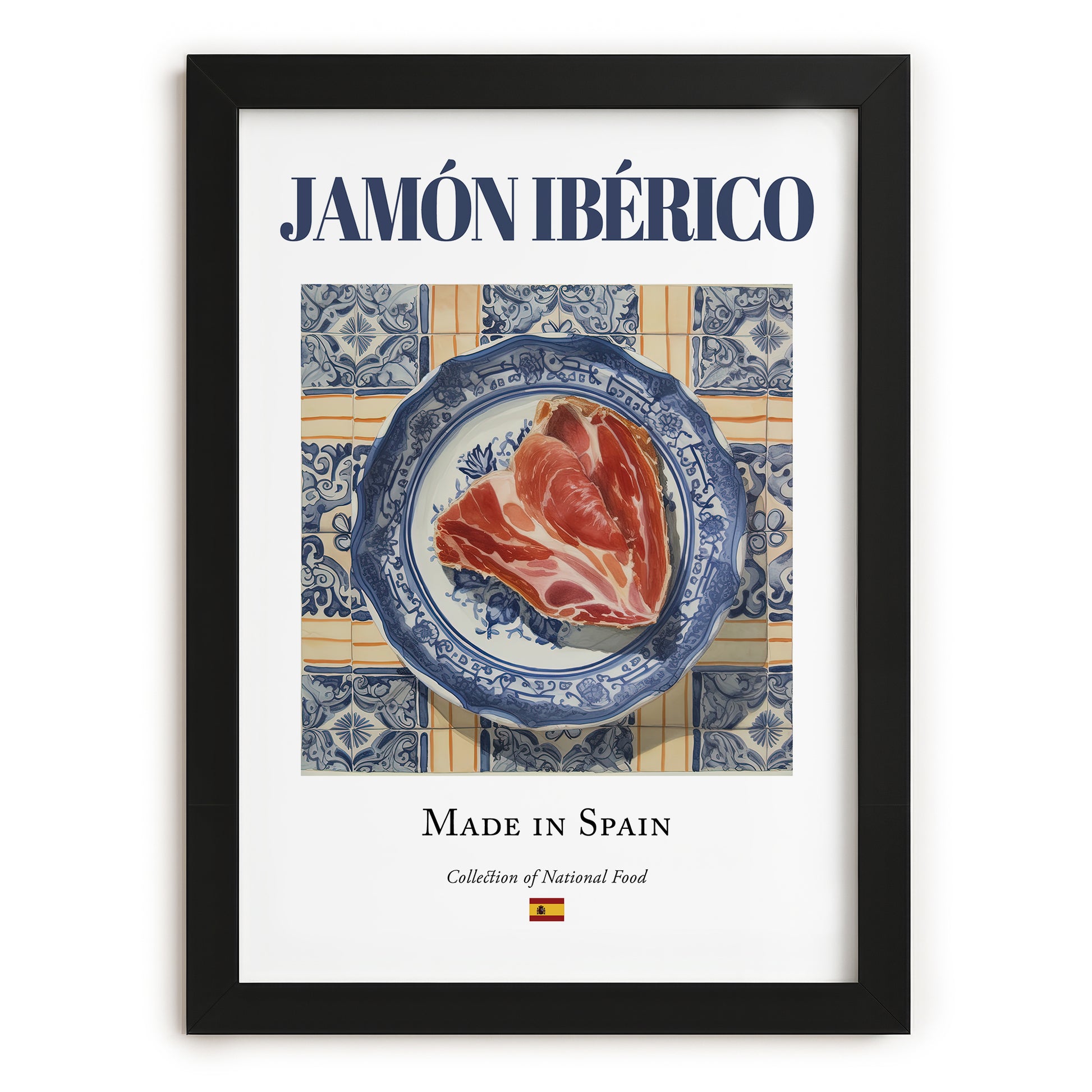 Jamón Ibérico – Spanish Meat Dish, Restaurant Poster, in sleek black frame