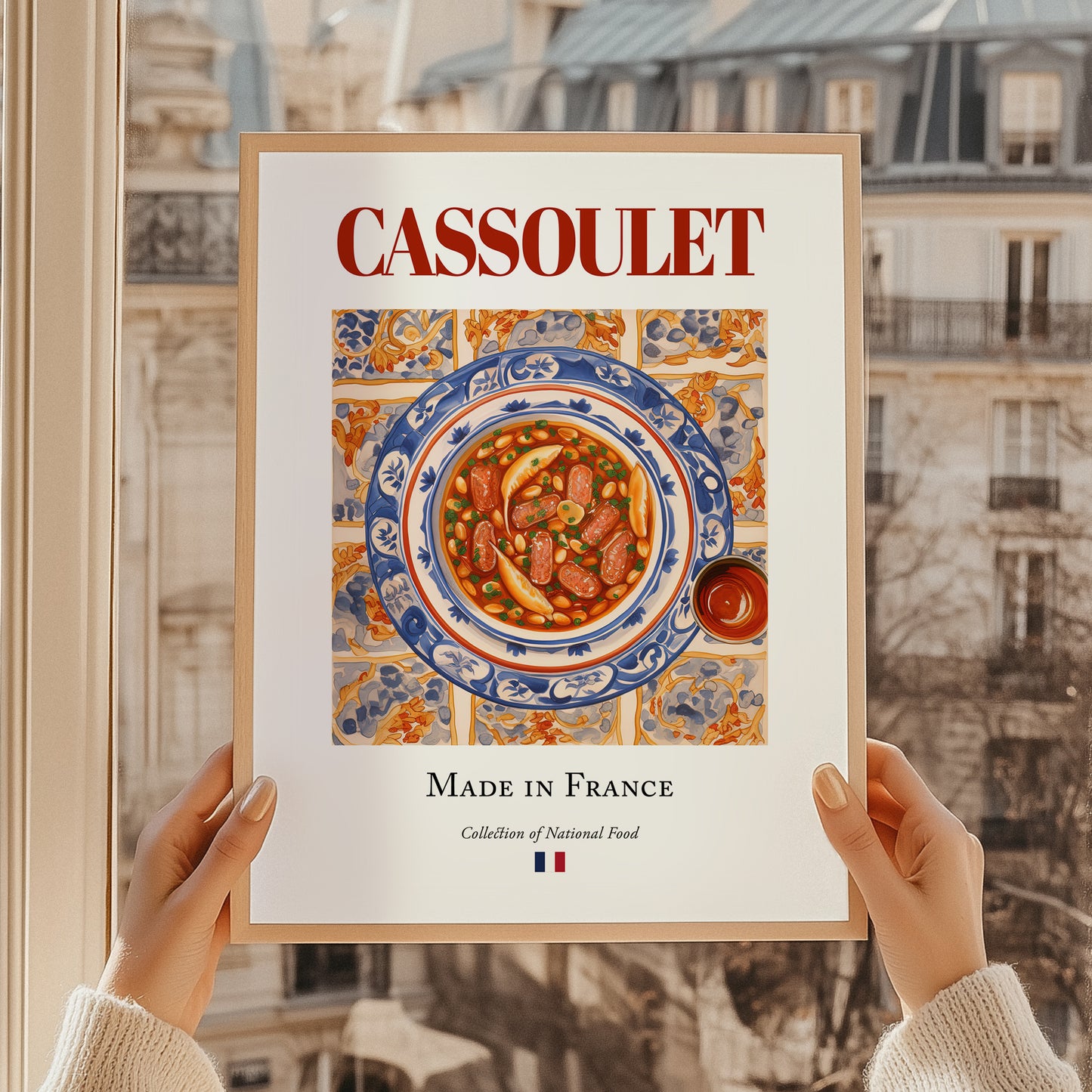 Cassoulet – French Stew Dish, Restaurant Print, styled in a charming Paris street view
