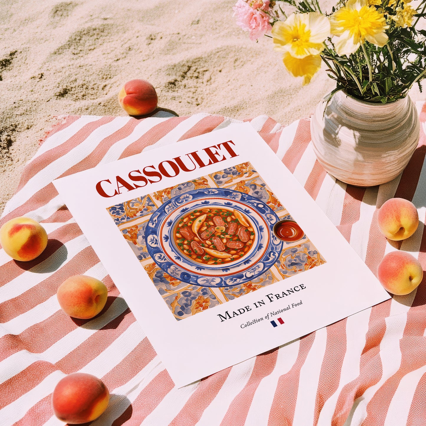 Cassoulet – French Stew Dish, Restaurant Print, unframed on coastal sand