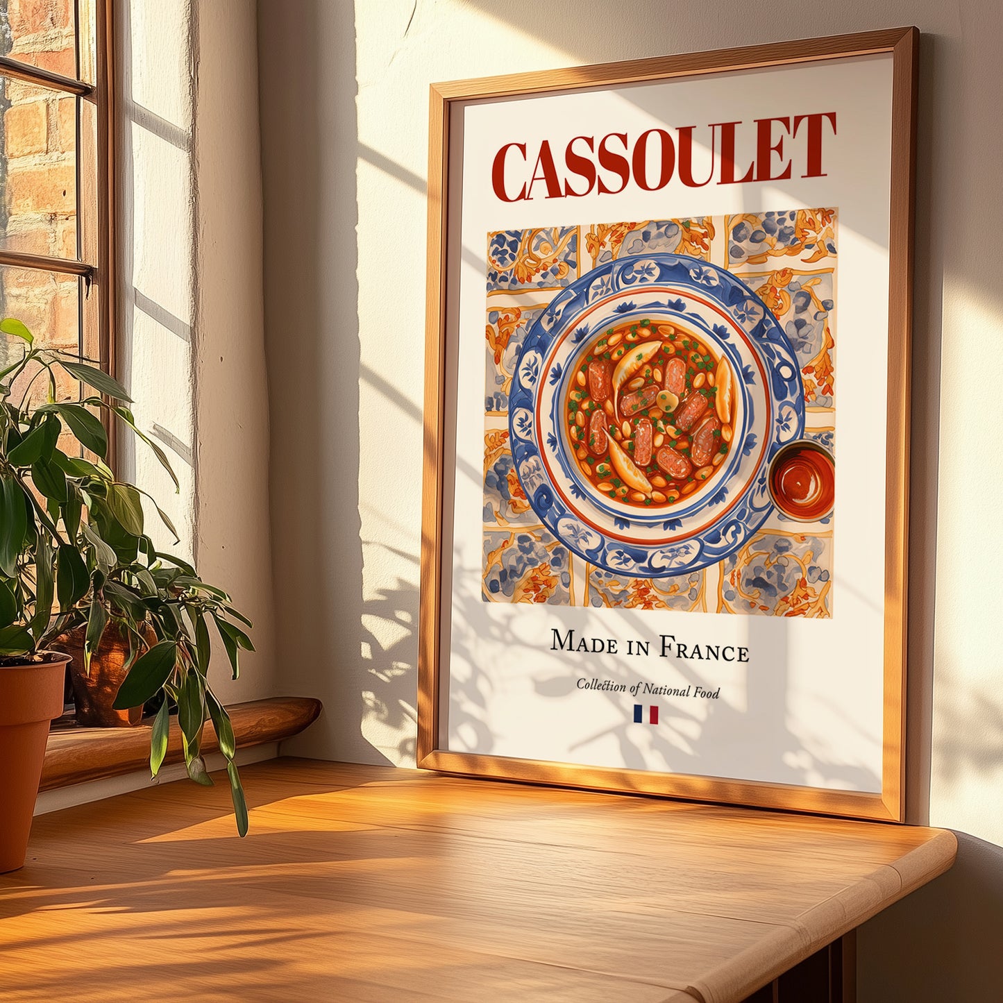 Cassoulet – French Stew Dish, Restaurant Print, no-text version framed in wood