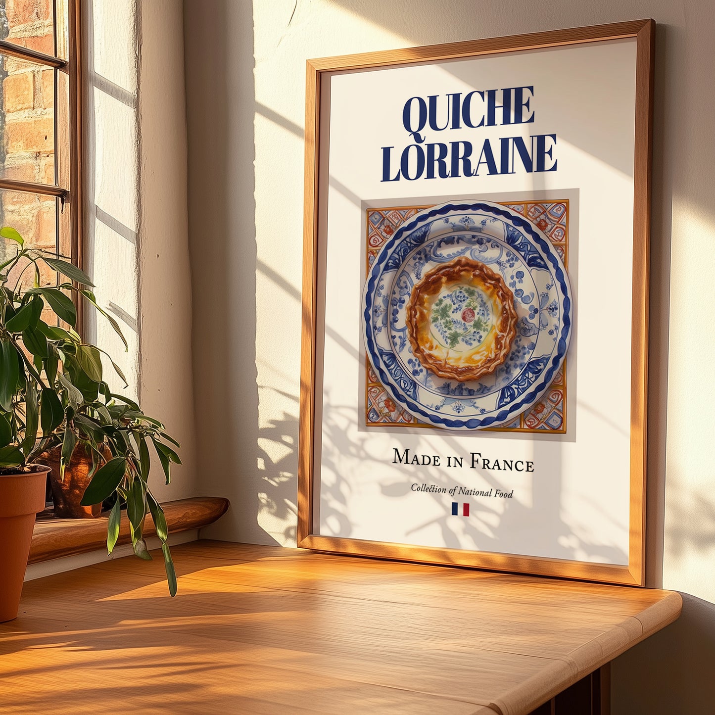 Quiche Lorraine – French Dish, Farmhouse Kitchen Wall Art, no-text version framed in wood