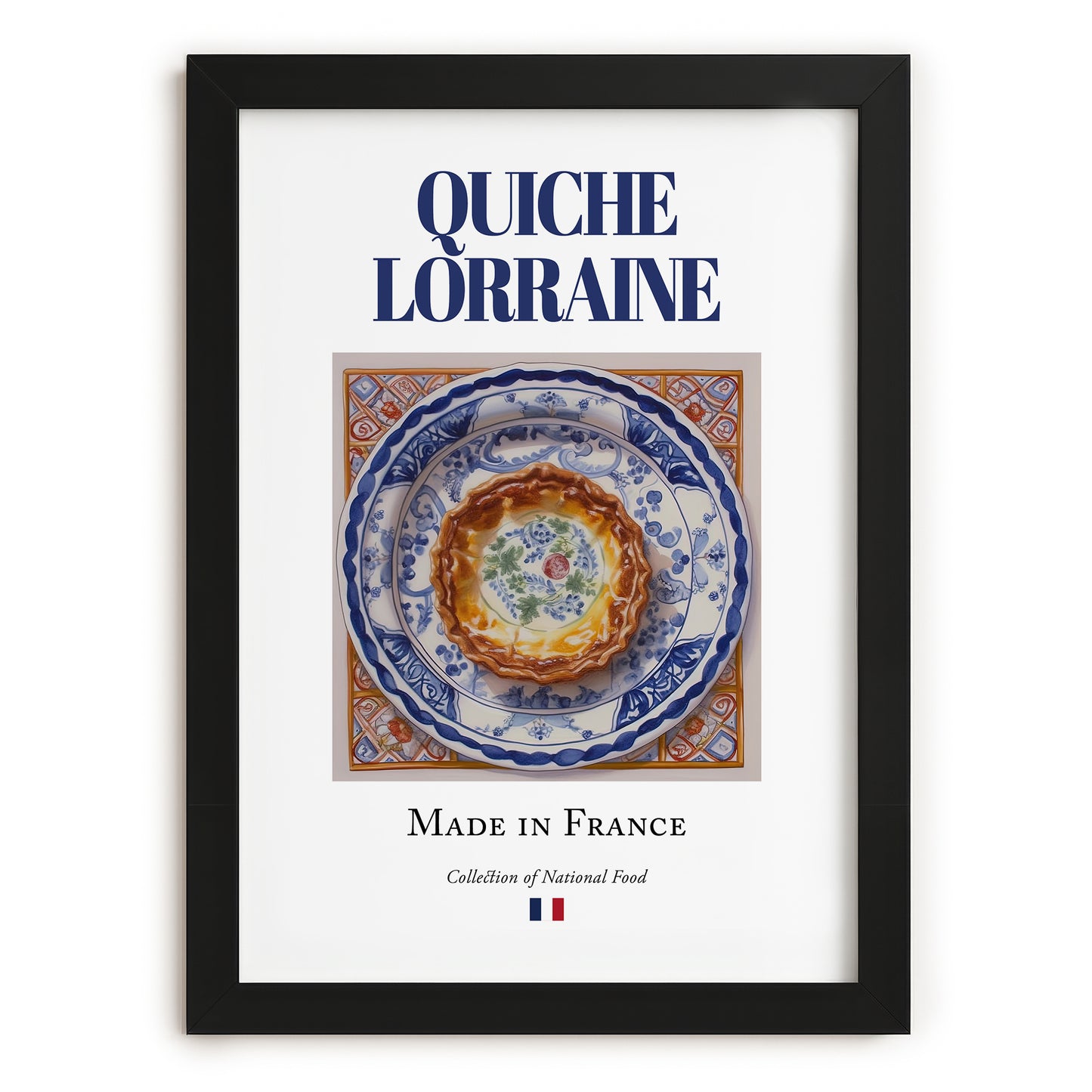 Quiche Lorraine – French Dish, Farmhouse Kitchen Wall Art, in sleek black frame