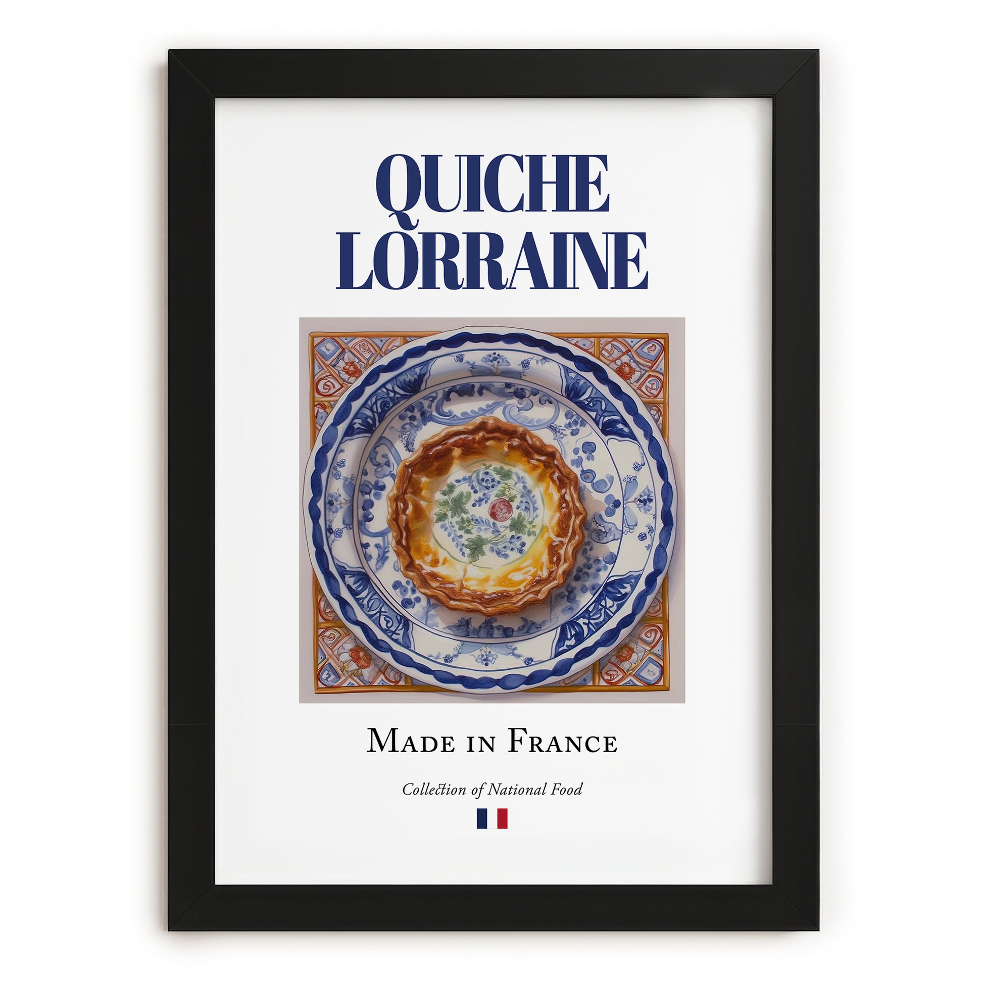 Quiche Lorraine – French Dish, Farmhouse Kitchen Wall Art, in sleek black frame
