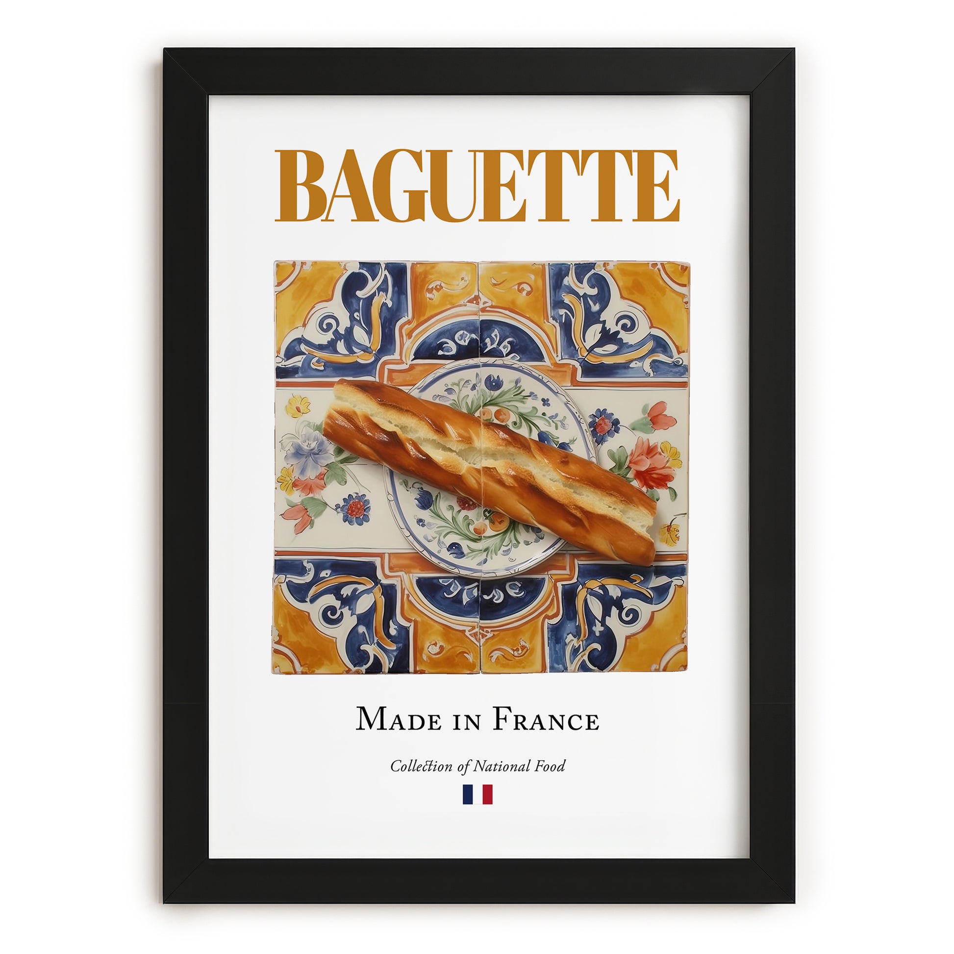 Baguette – French Bread Dish, Bistro Print, in sleek black frame