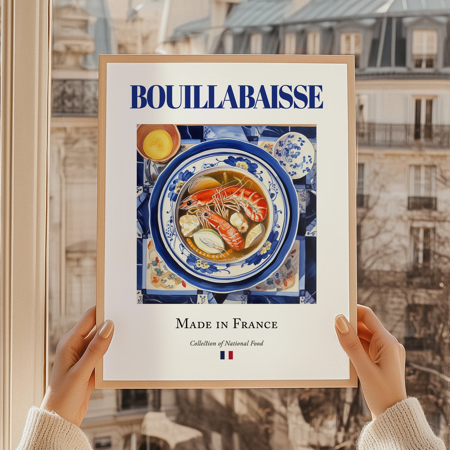 Bouillabaisse – French Soup Dish, Farmhouse Kitchen Illustration, styled in a charming Paris street view