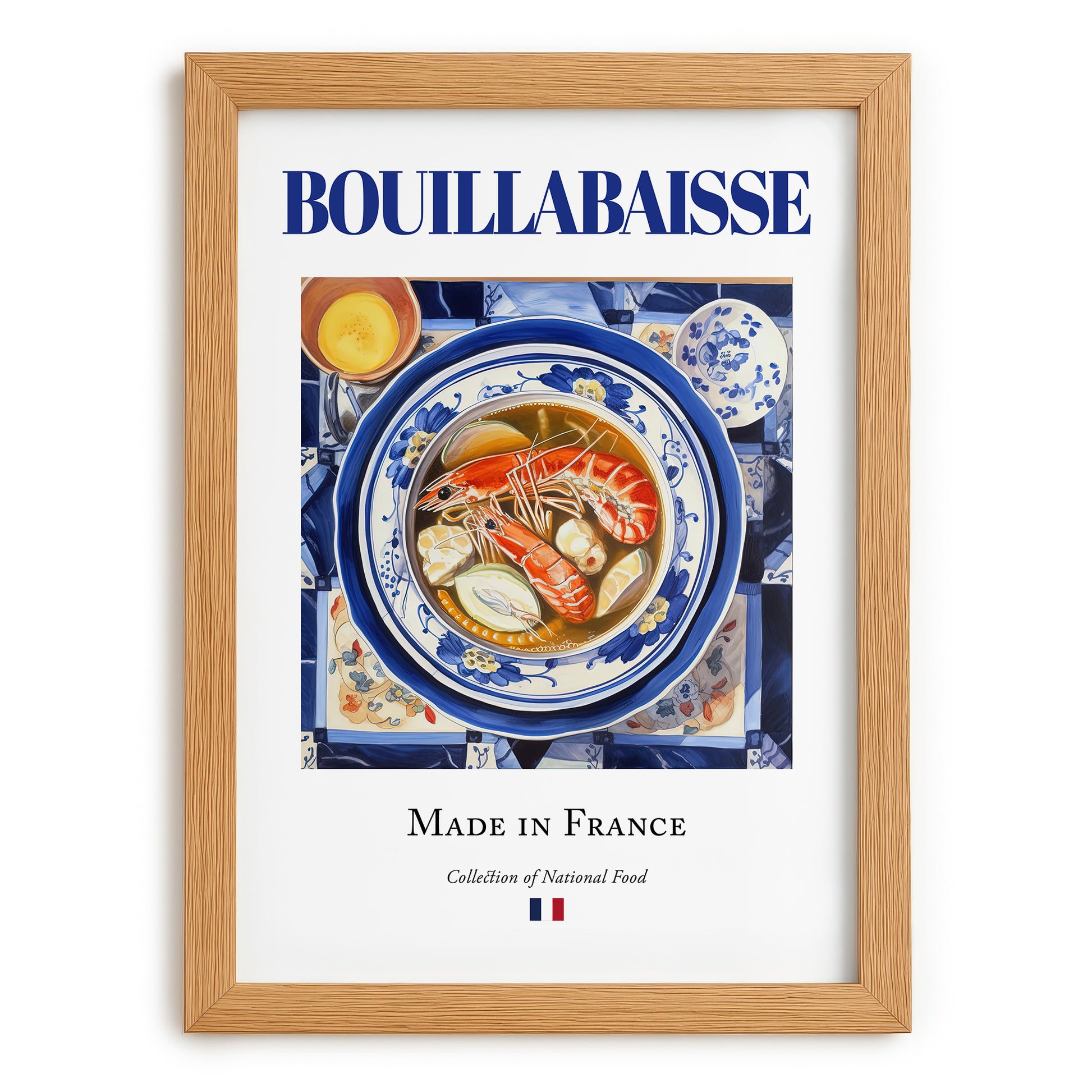 Bouillabaisse – French Soup Dish, Farmhouse Kitchen Illustration, set in oak frame